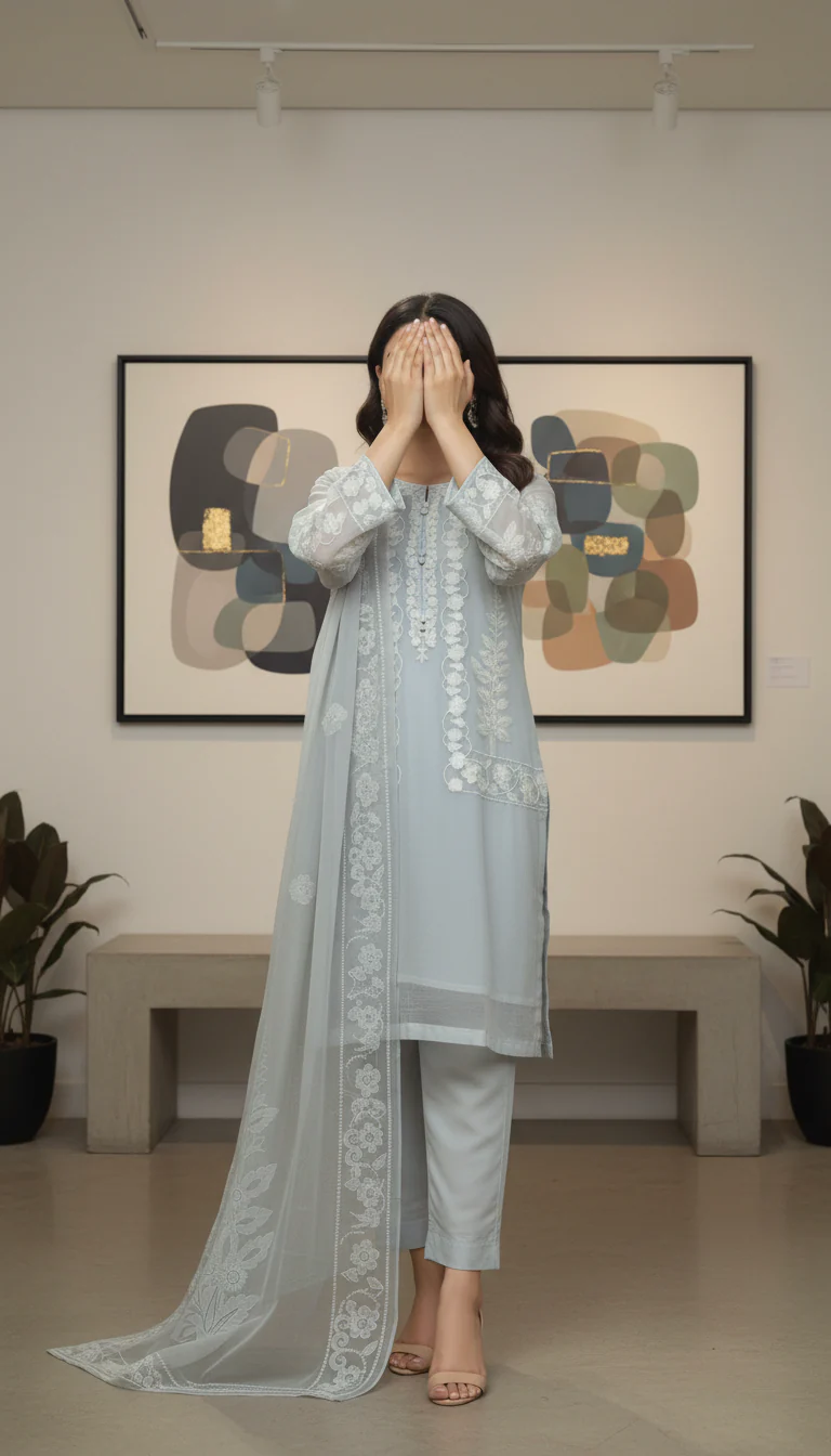 3 PC Embroidered Chiffon Suit PW5260 - Image 2