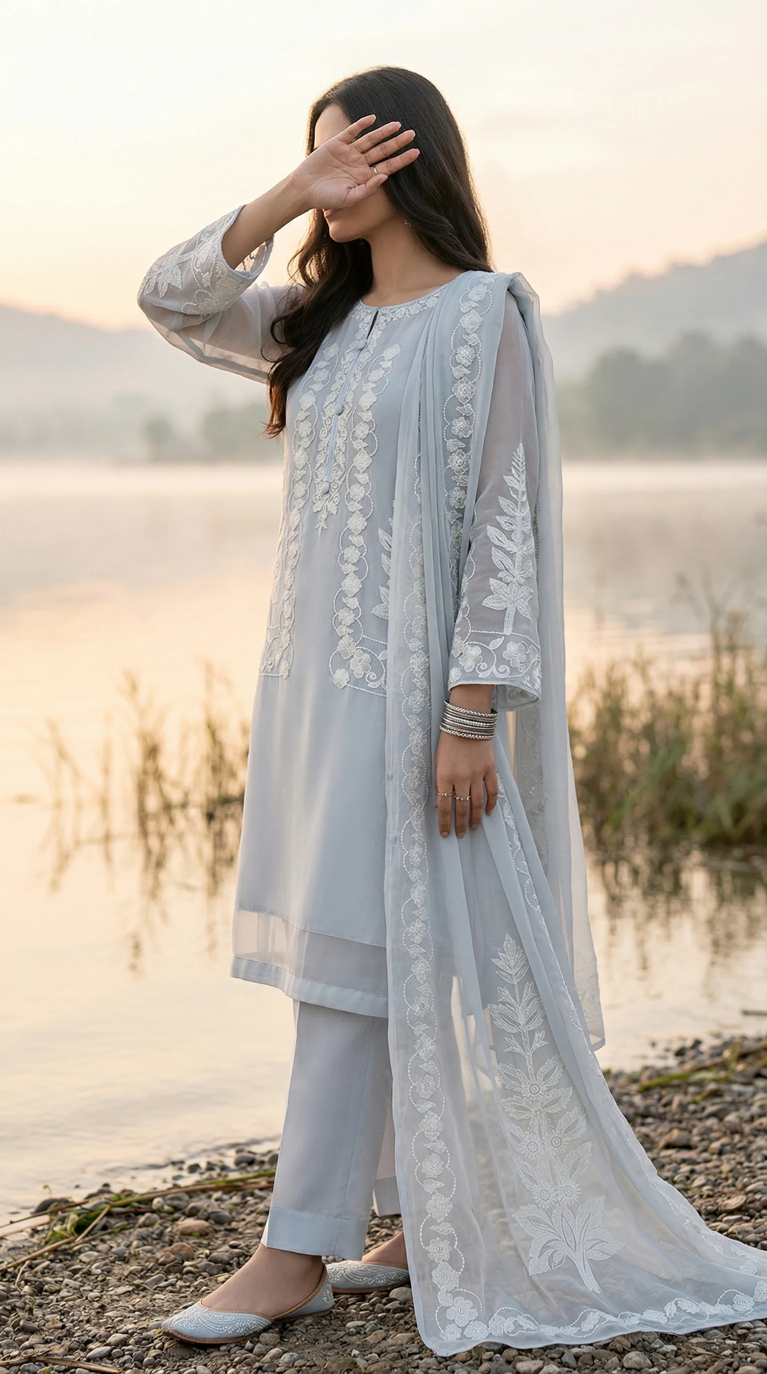 3 PC Embroidered Chiffon Suit PW5260 - Image 3