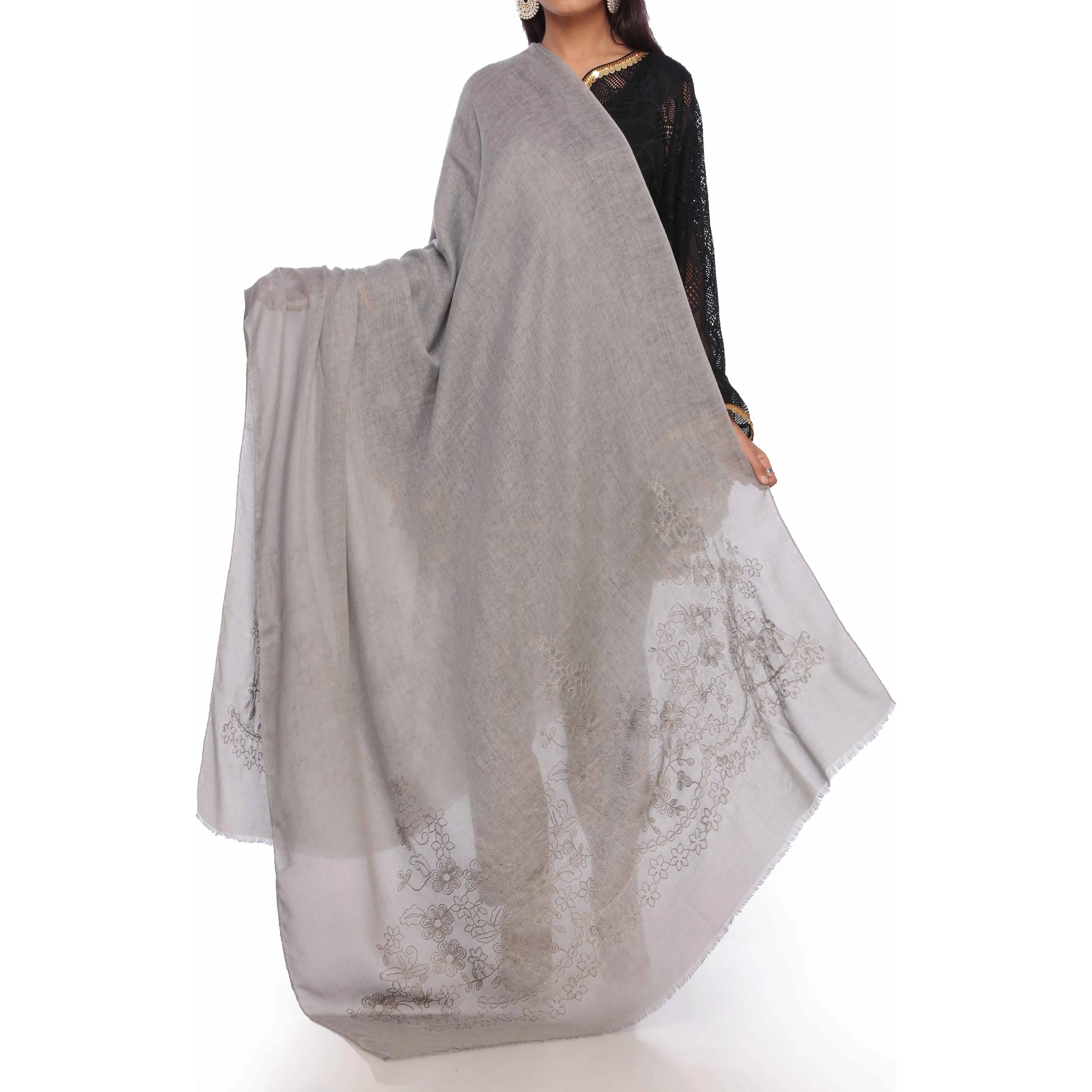 Grey Aari Embroidered Shawl PW2736