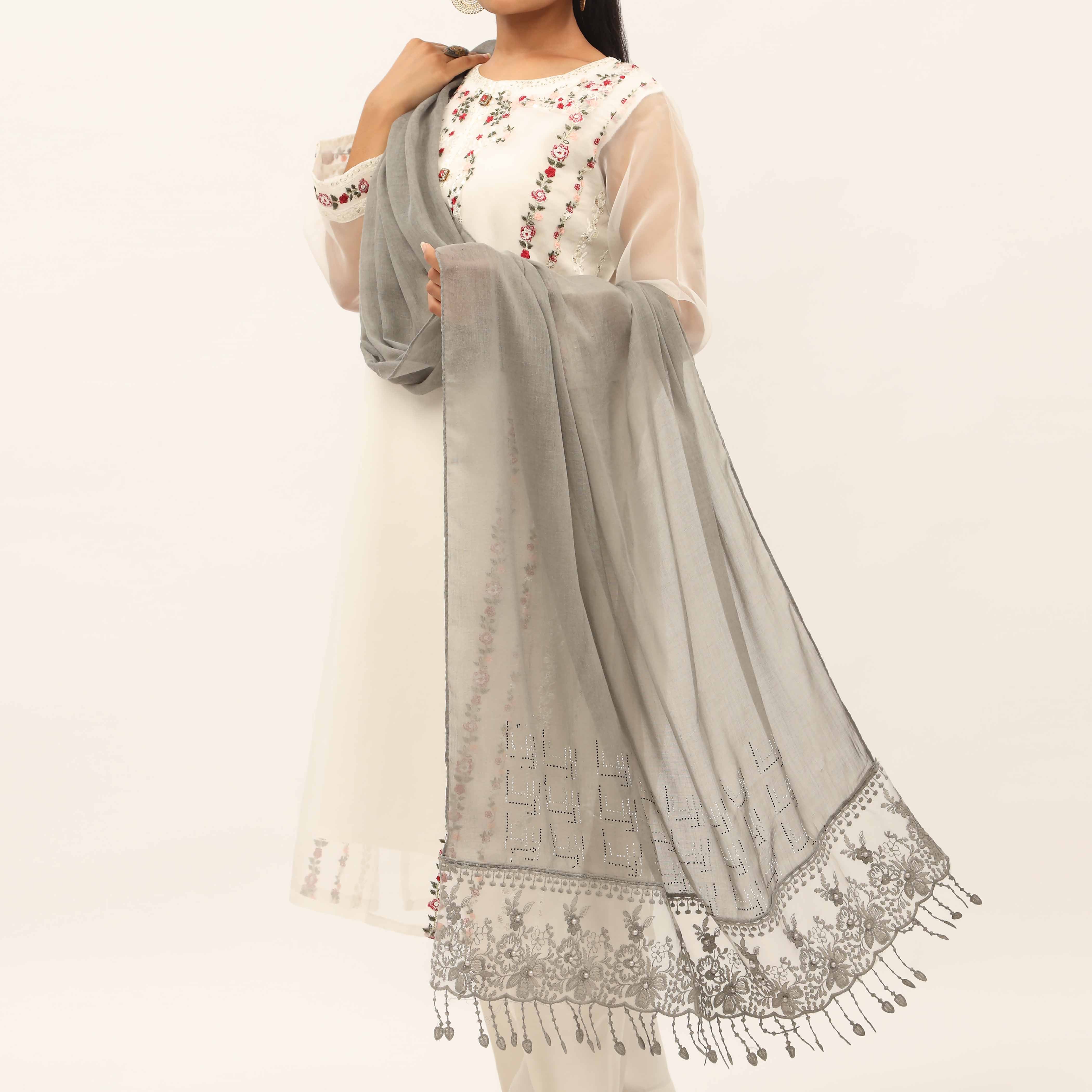 Grey Embroidered Stole PD5247 - Image 3