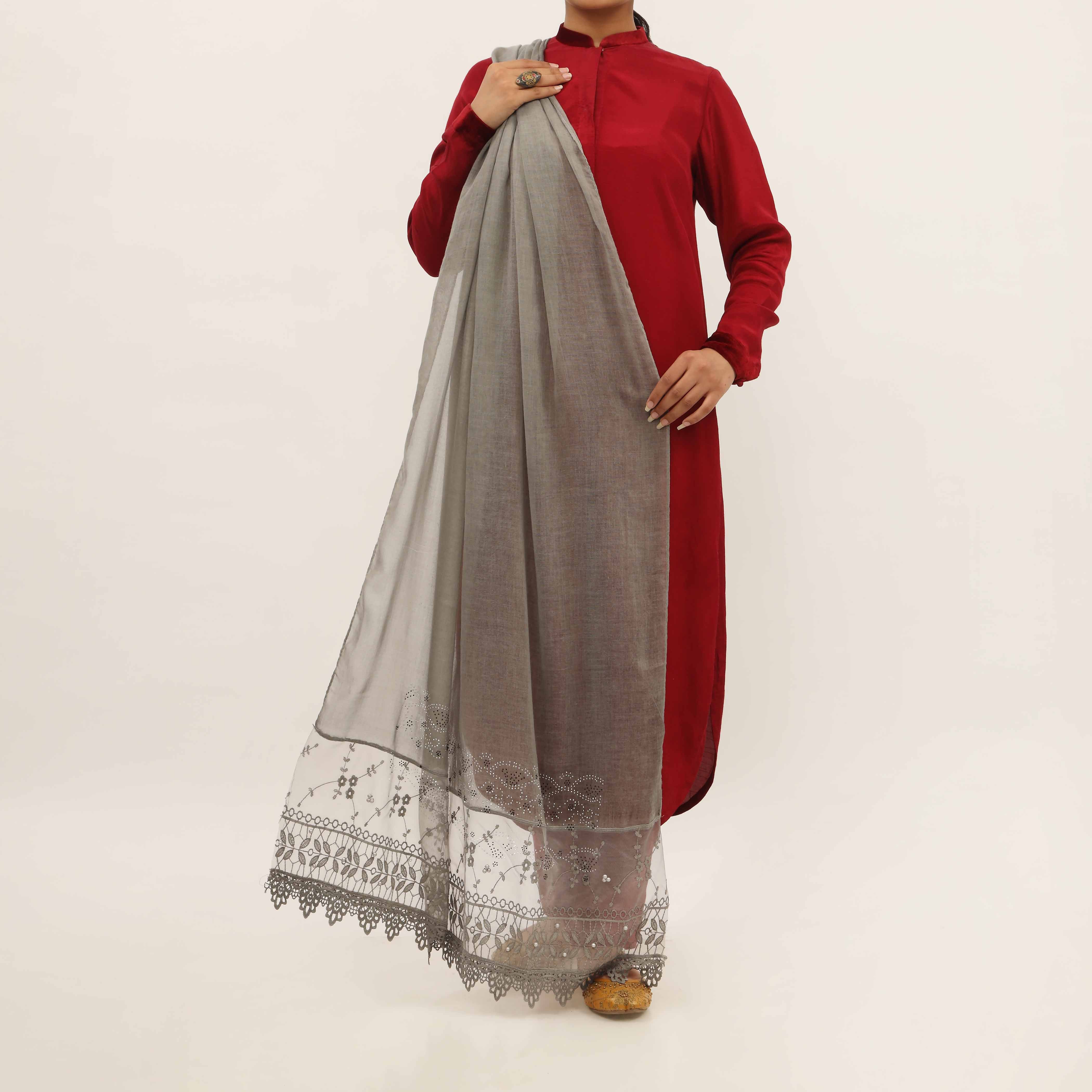 Grey Embroidered Stole PD5259 - Image 2