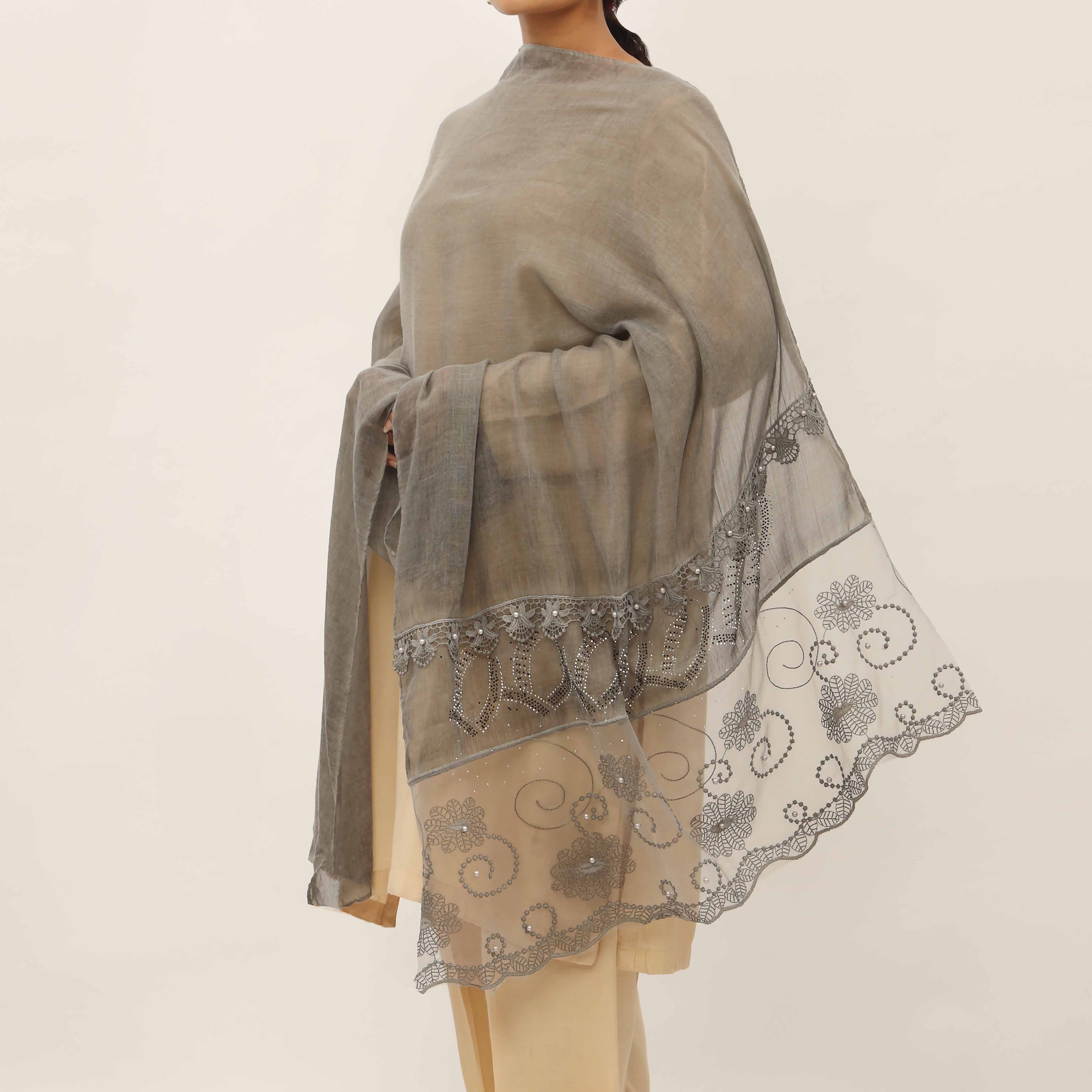 Grey Embroidered Stole PD5271 - Image 2