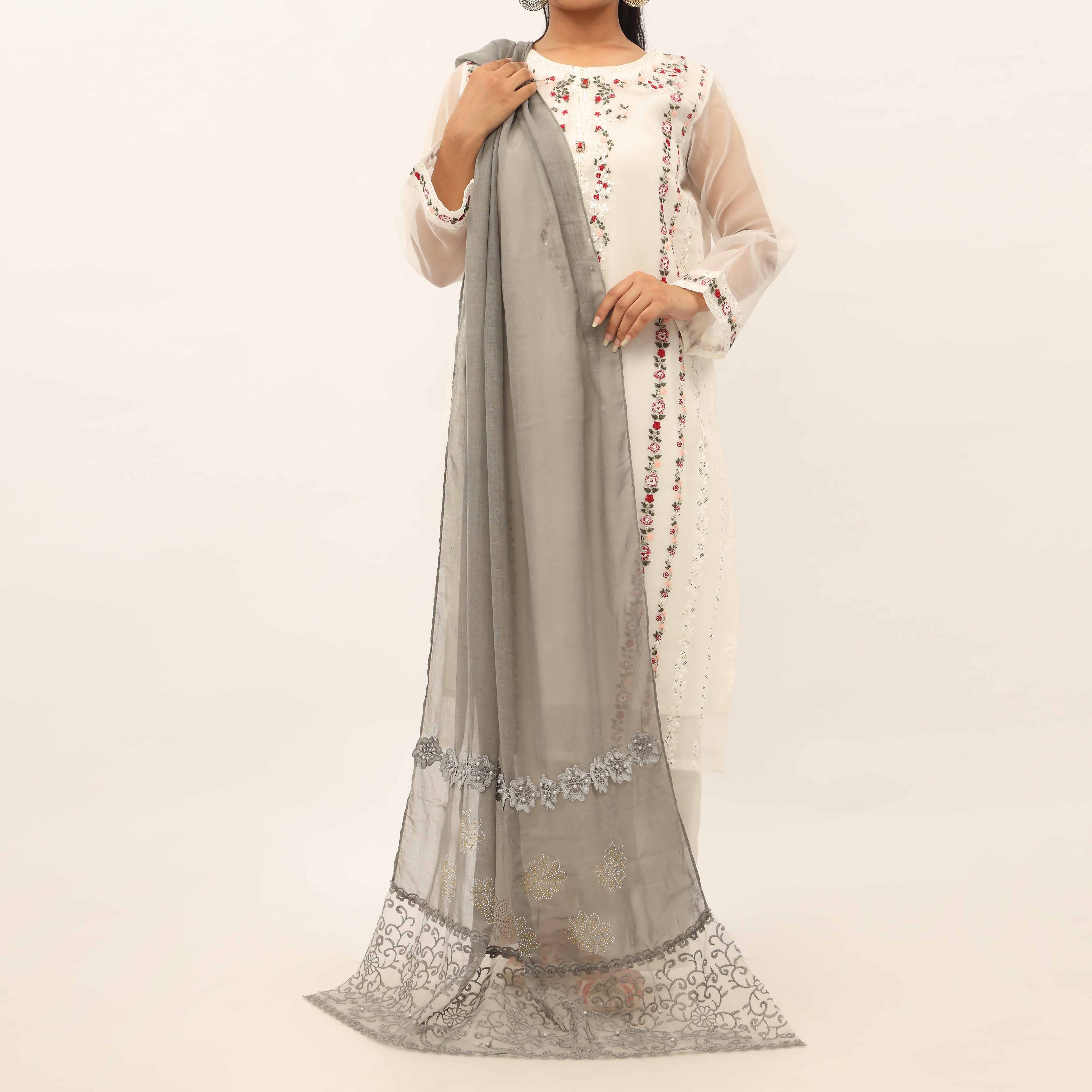 Grey Embroidered Stole PD5275 - Image 2