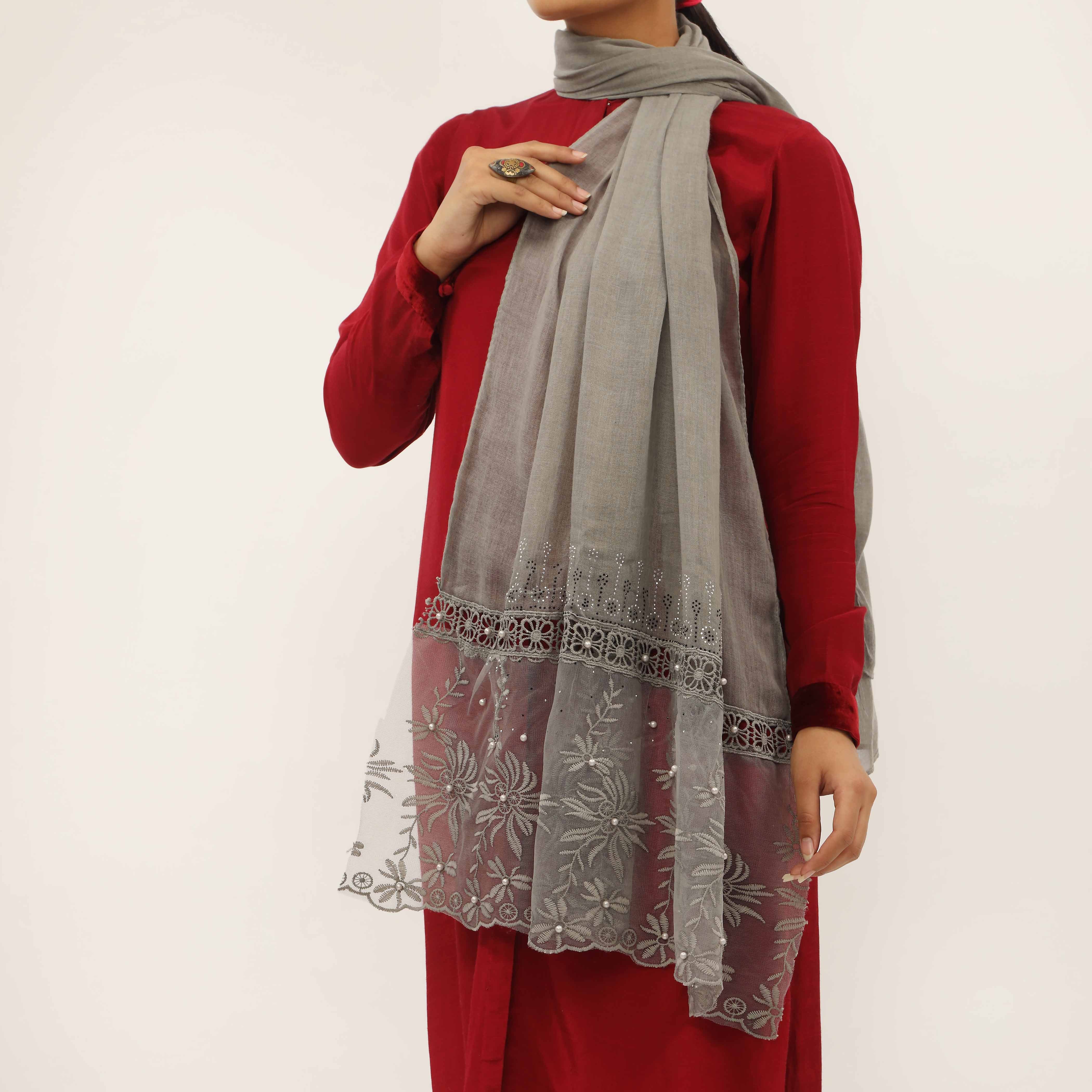 Grey Embroidered Stole PD5278 - Image 2