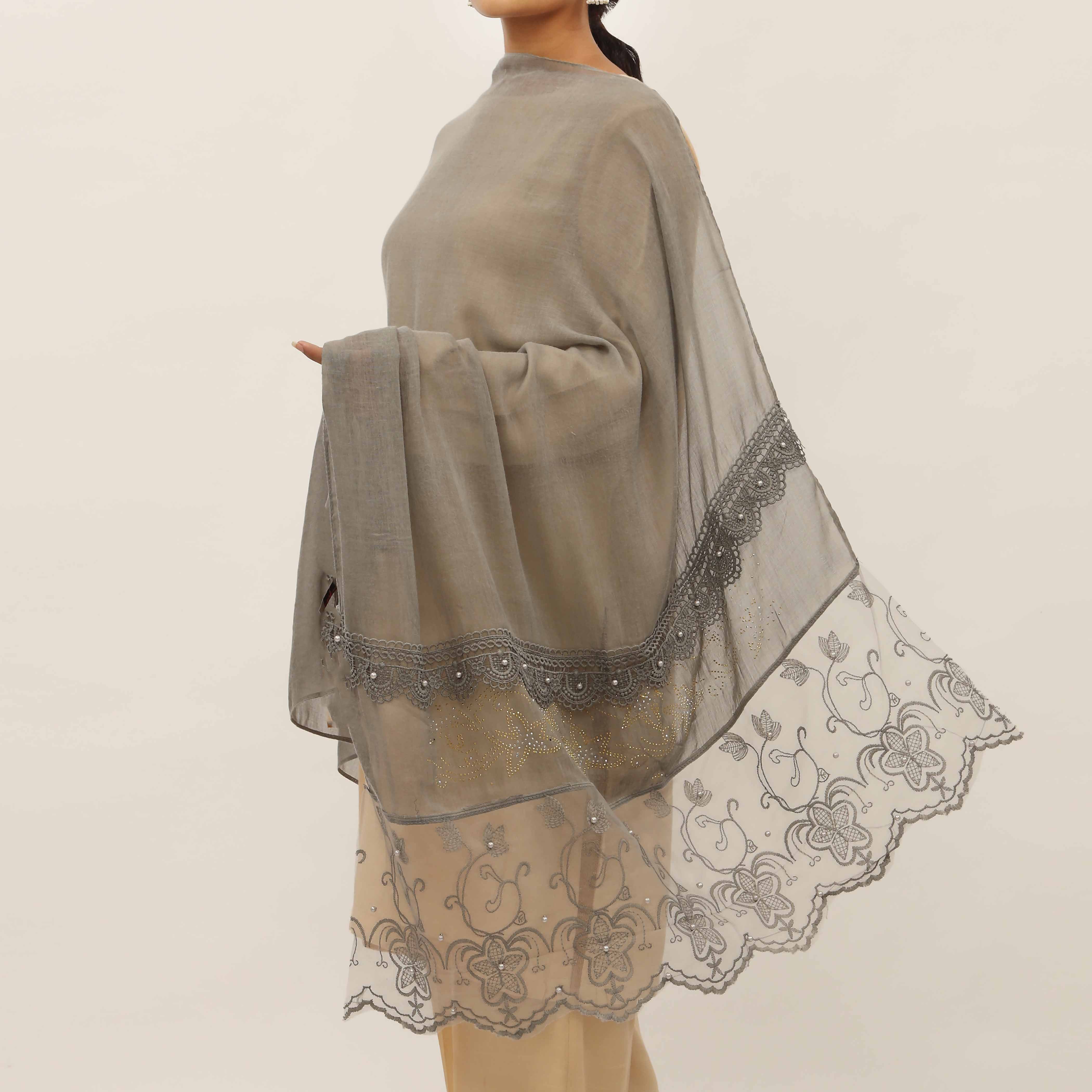Grey Embroidered Stole PD5282 - Image 2