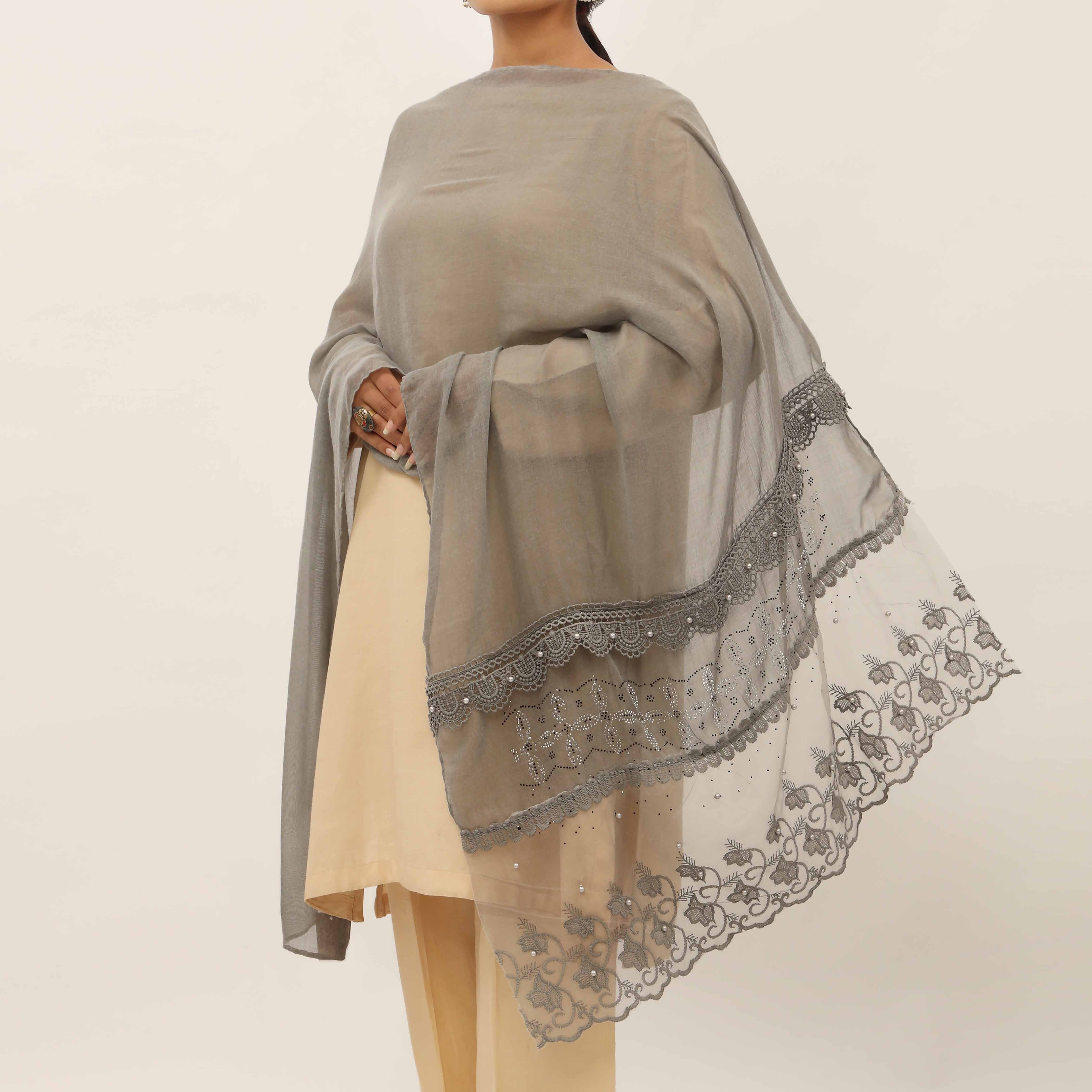 Grey Embroidered Stole PD5286 - Image 2