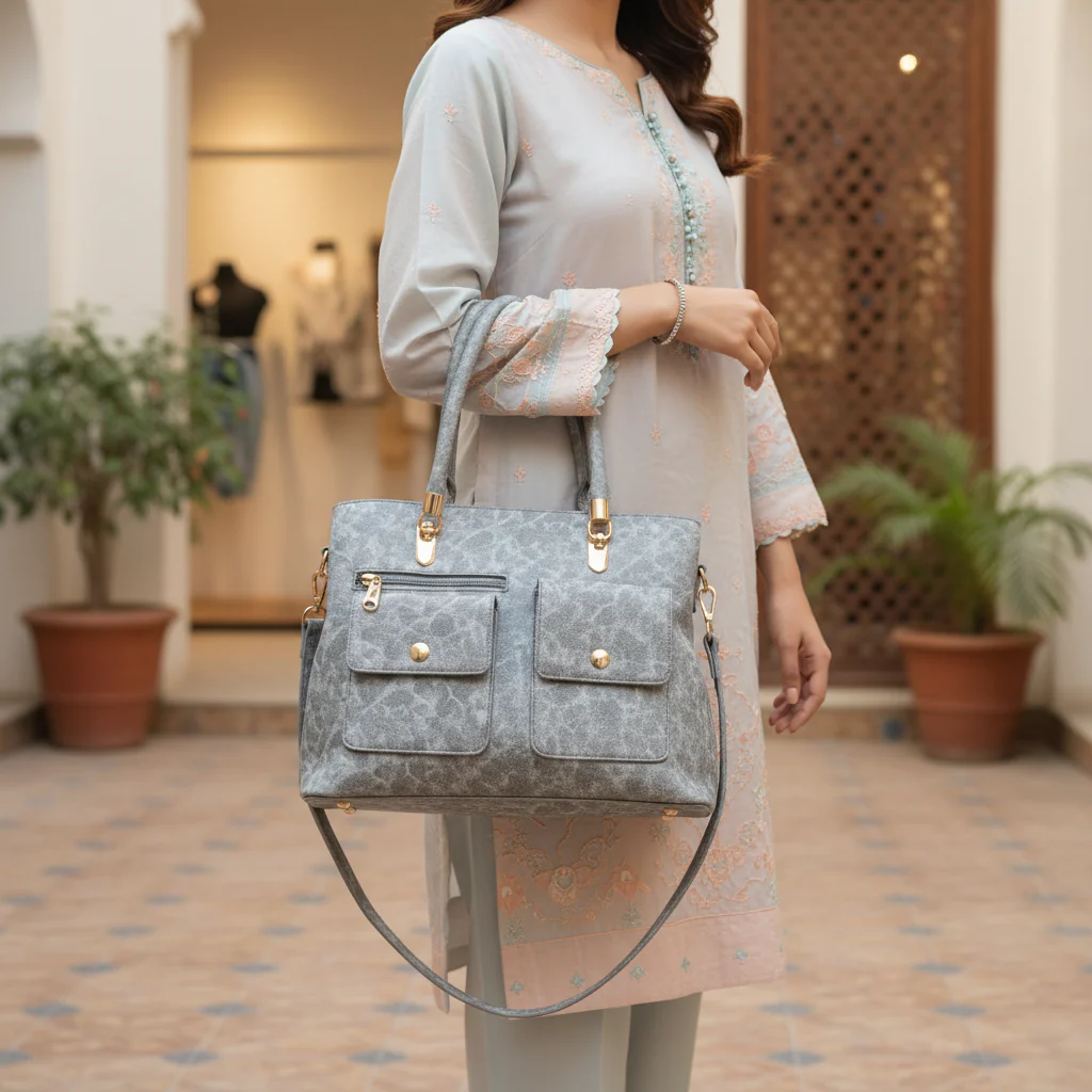 Grey Formal Hand Bag For Women P55850 - Image 2
