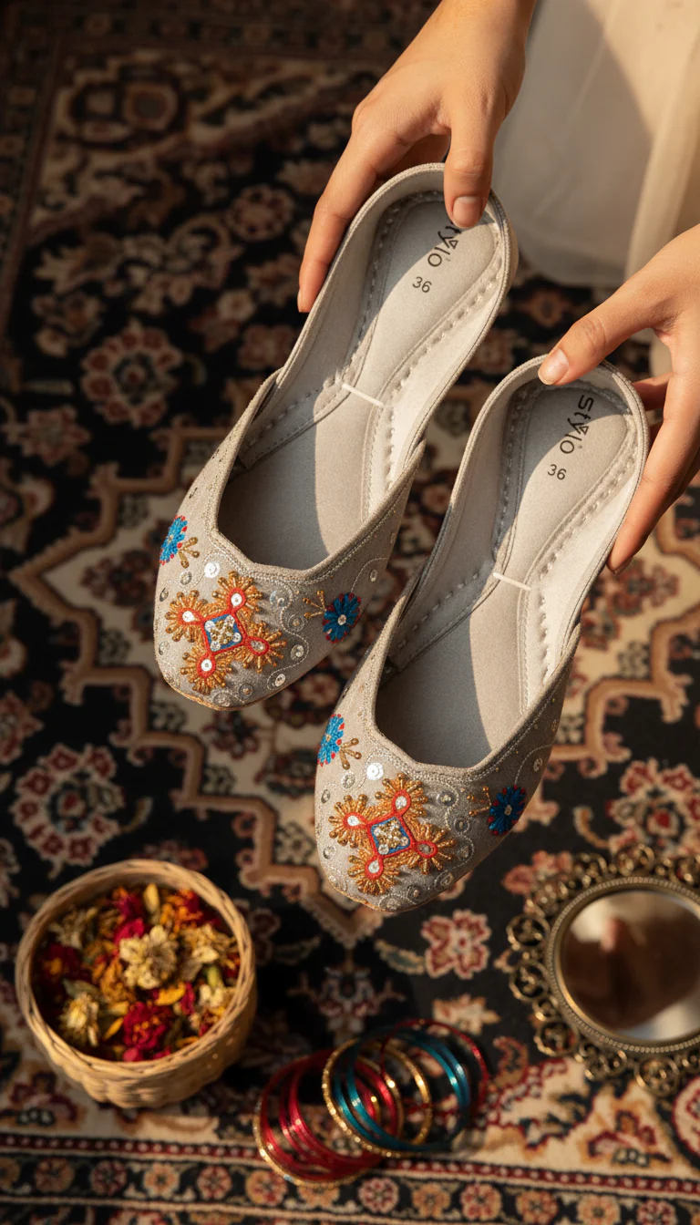 Grey Leather Khussa For Women EC8763 - Image 2