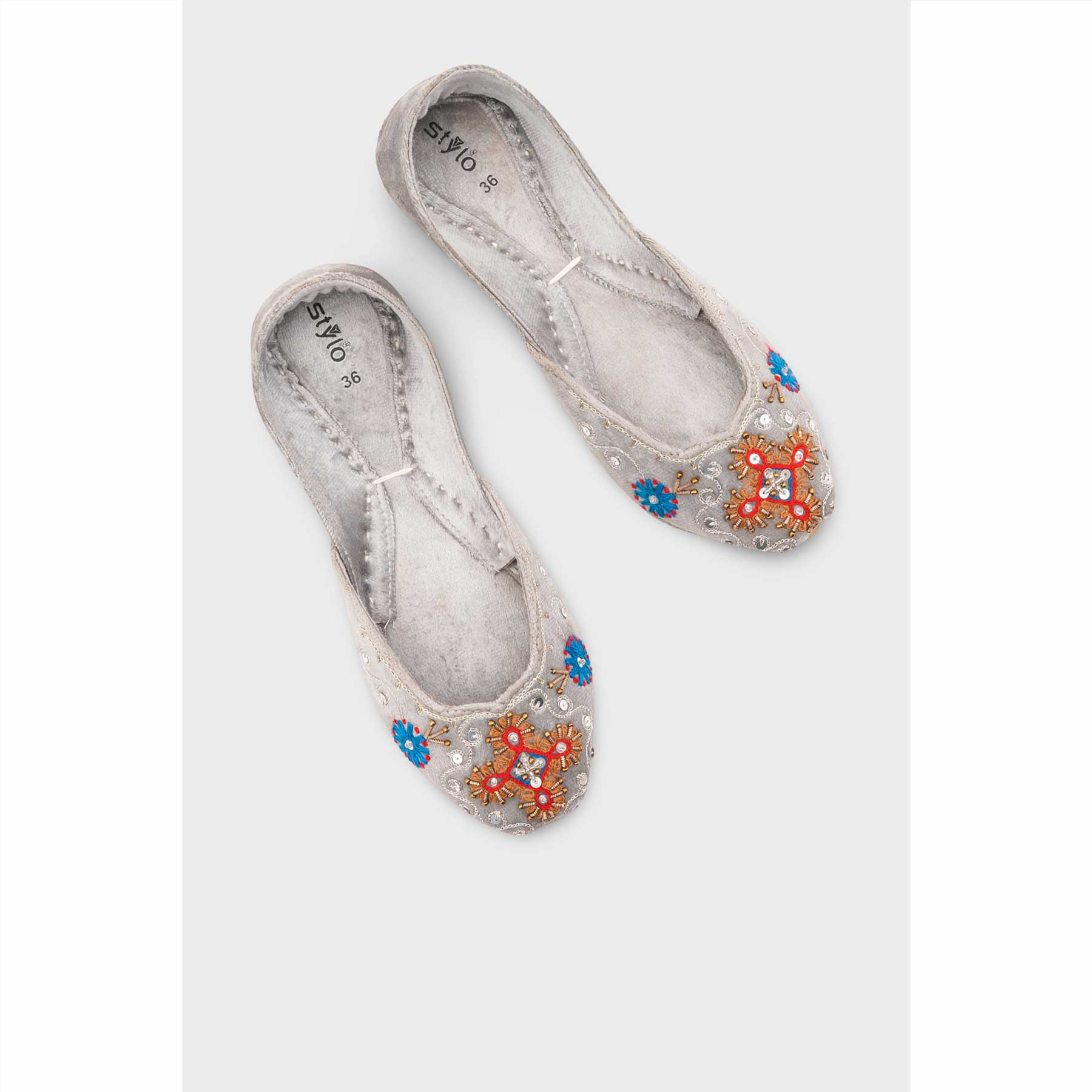 Grey Leather Khussa For Women EC8763 - Image 6
