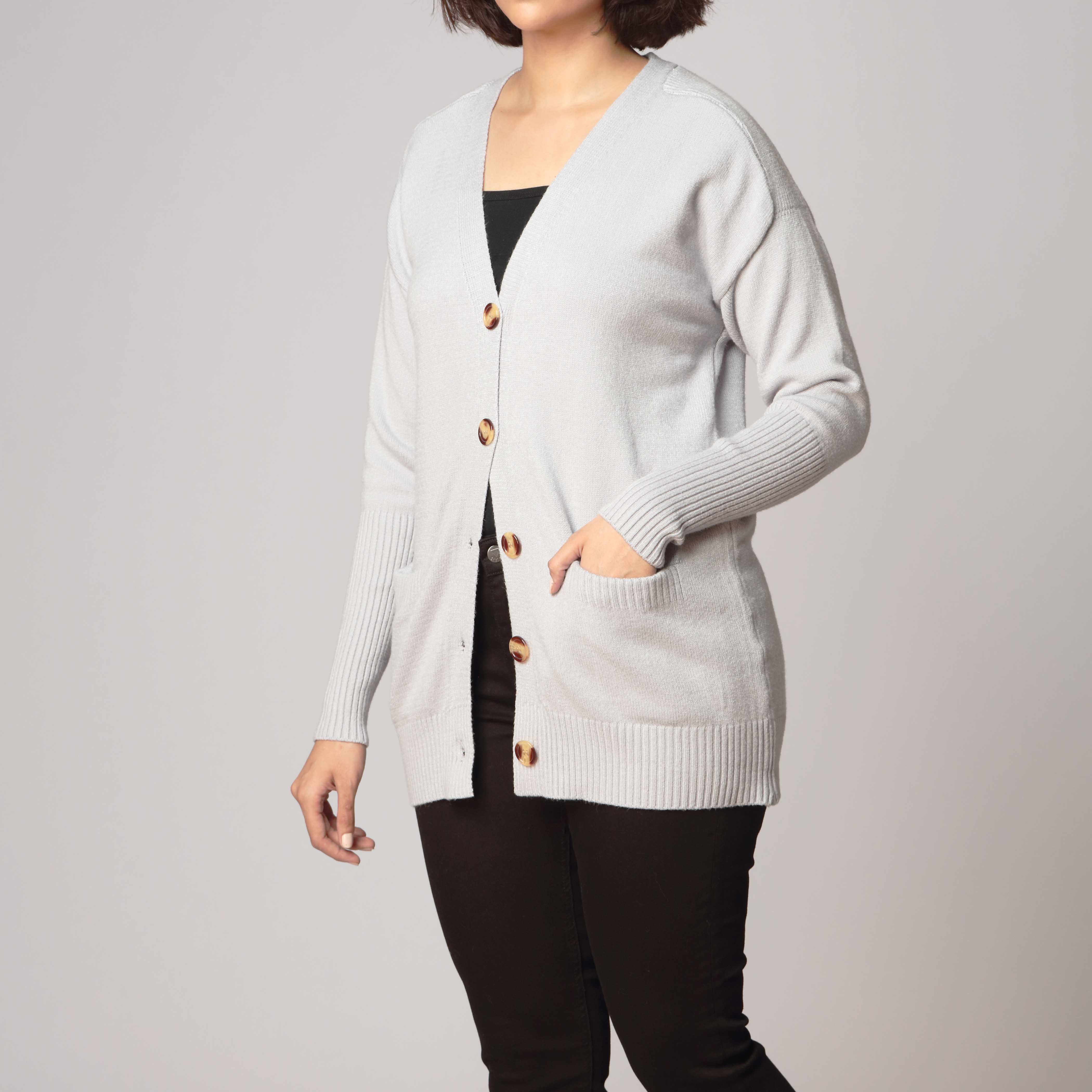 Grey Mid Length Cardigan PW2903 - Image 2