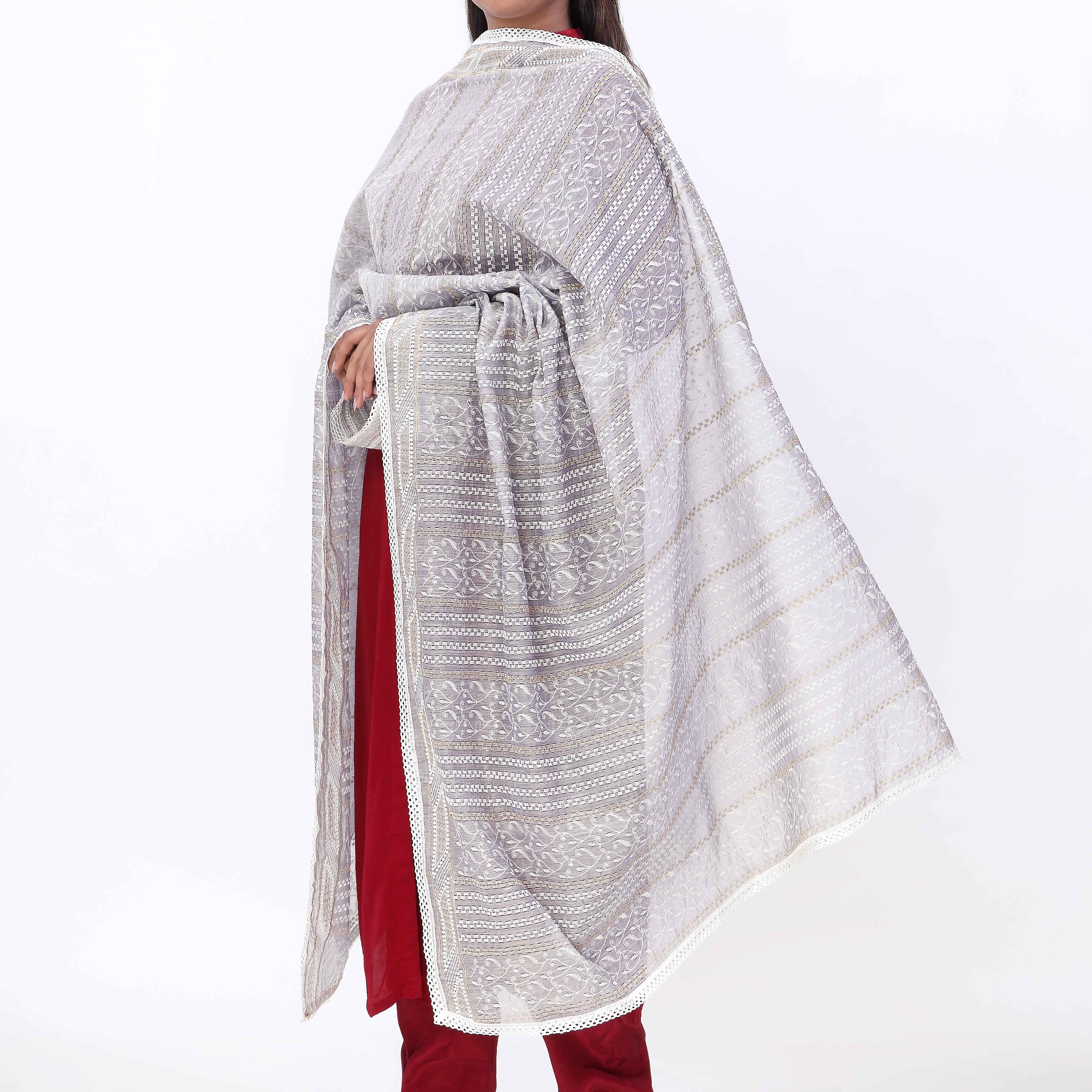 Grey Monar Slub Embroiderd Duppata PD5602 - Image 2