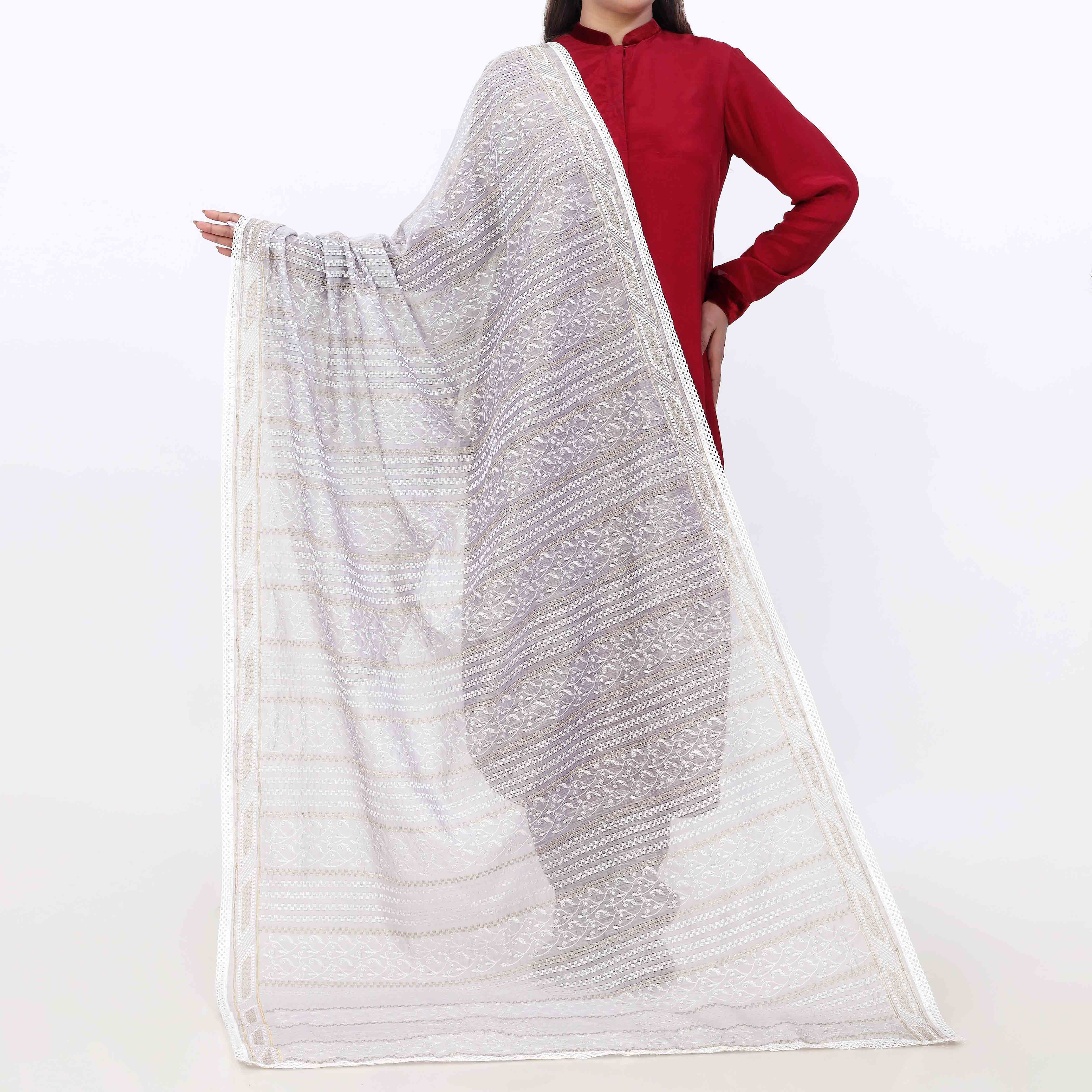 Grey Monar Slub Embroiderd Duppata PD5602 - Image 3