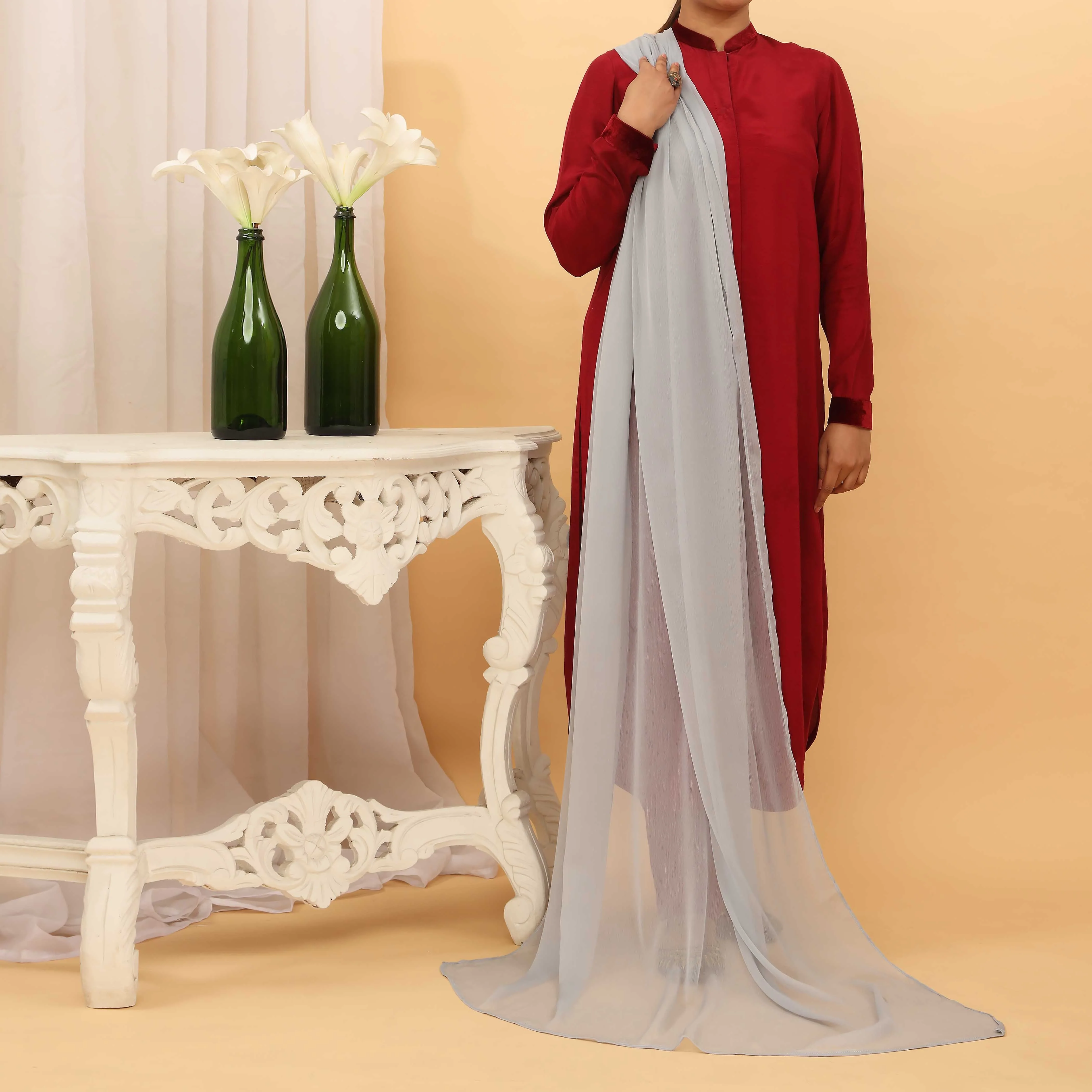 Grey Plain Chiffon Dupatta PD5375 - Image 2