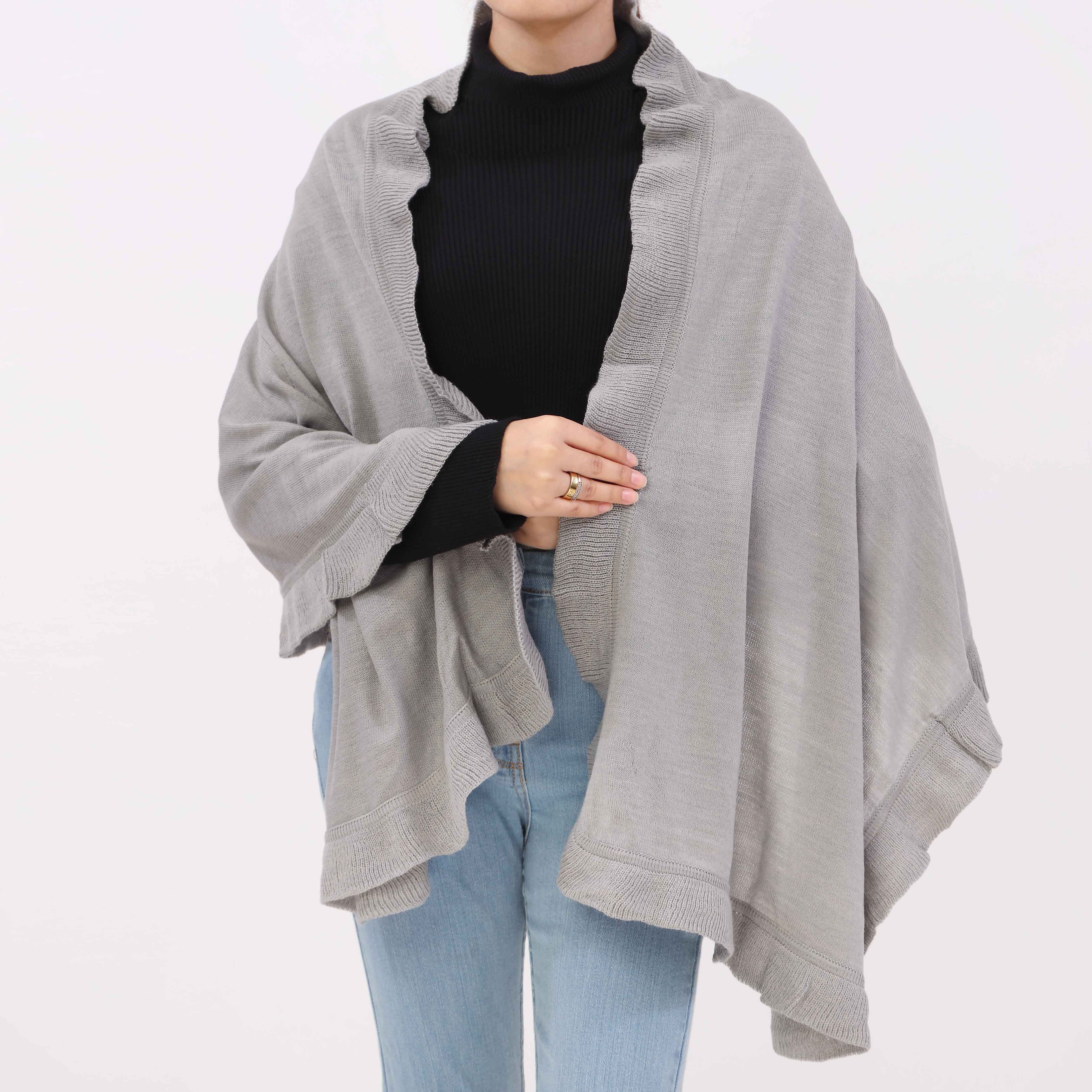 Grey Sweater Knit Cape Shawl PW5621 - Image 2