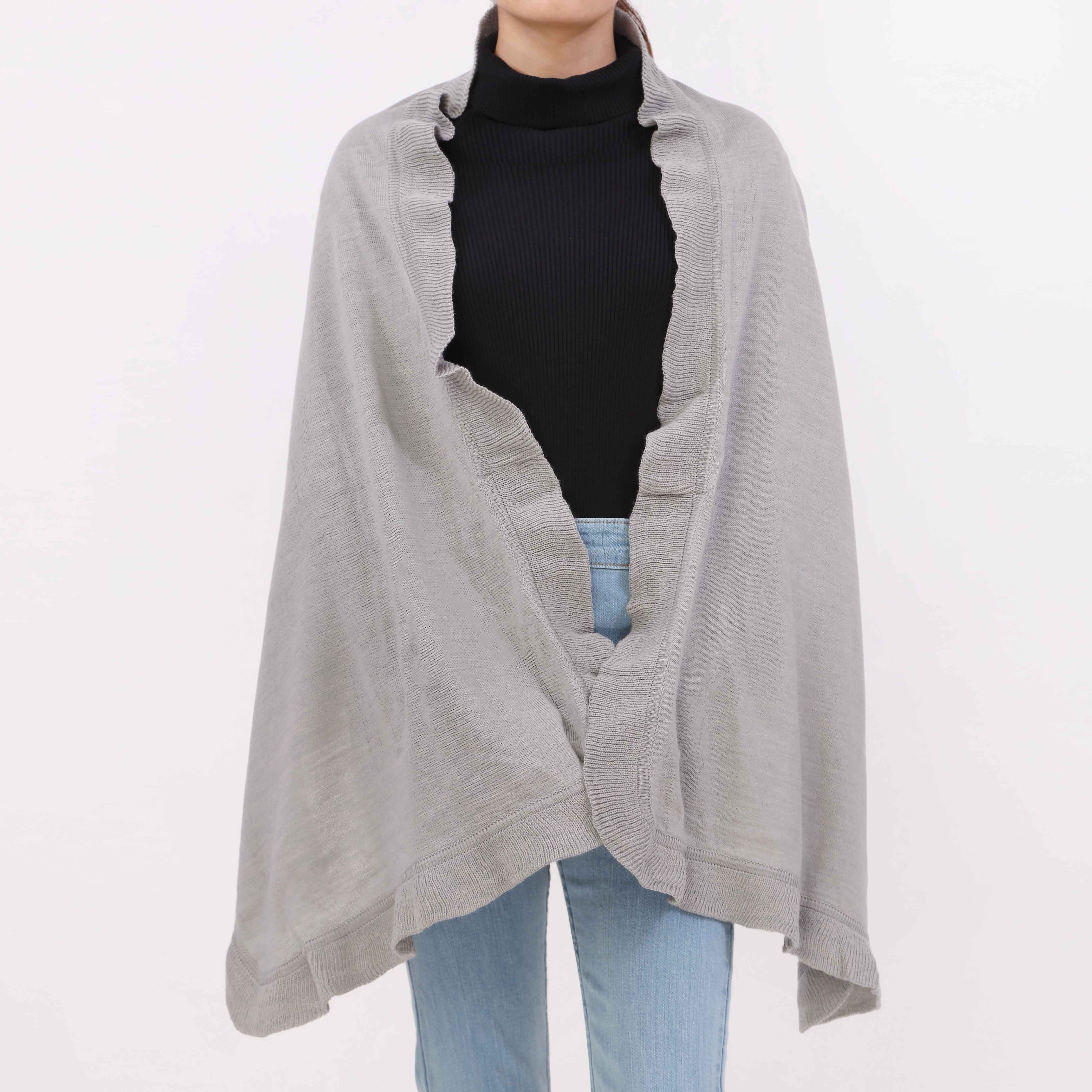 Grey Sweater Knit Cape Shawl PW5621 - Image 3