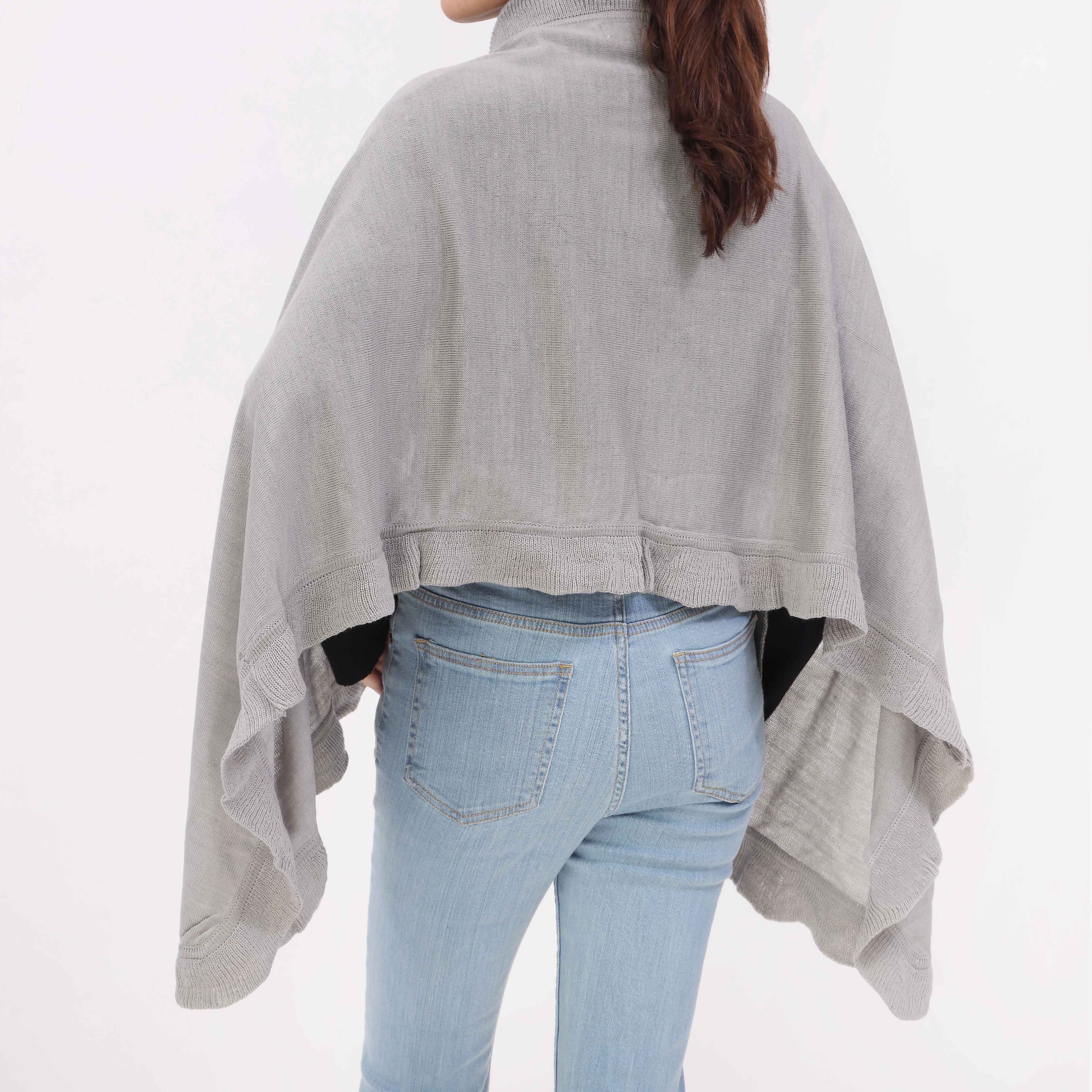 Grey Sweater Knit Cape Shawl PW5621 - Image 5