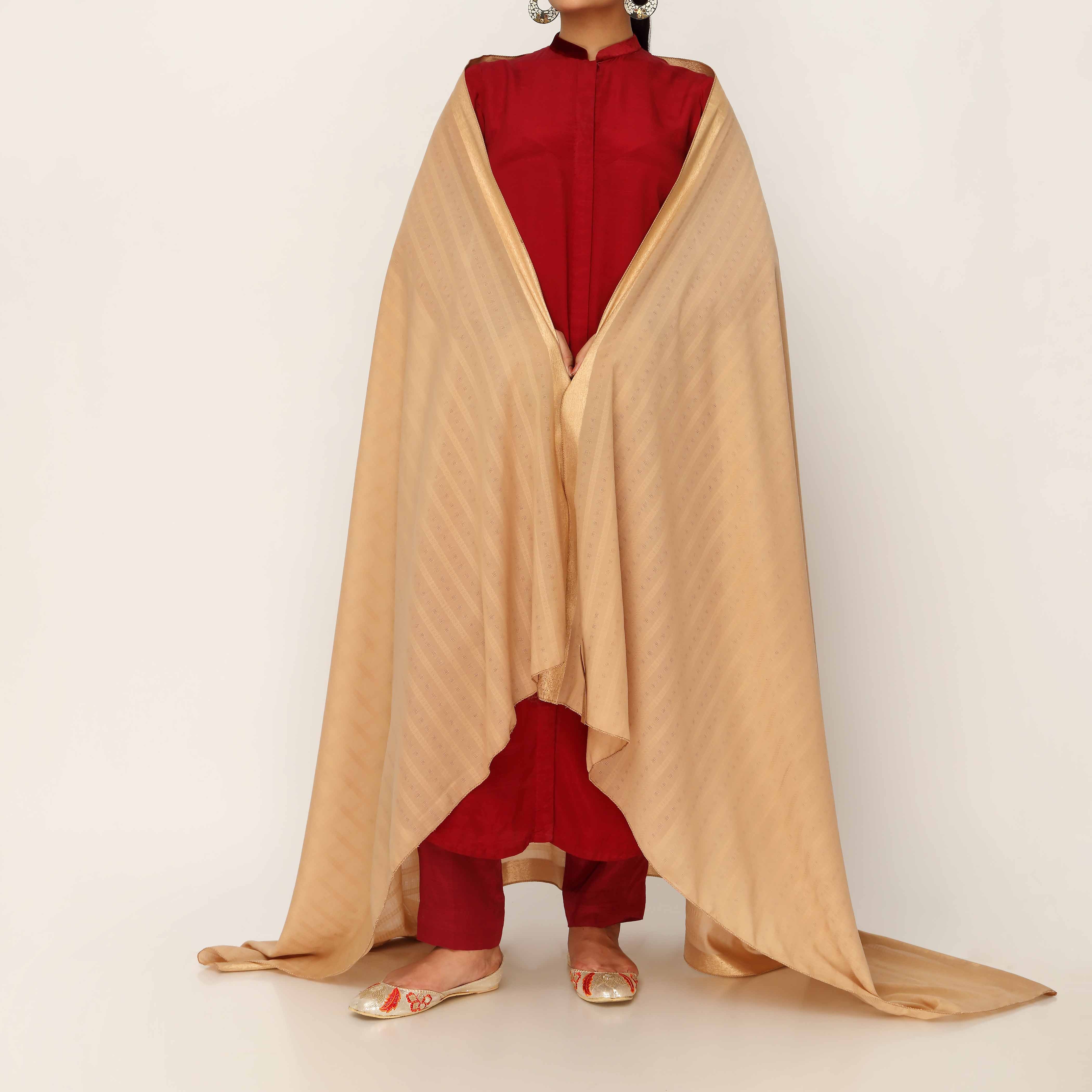 Khaki Embroidered Cotton Dupatta PD5482 - Image 2