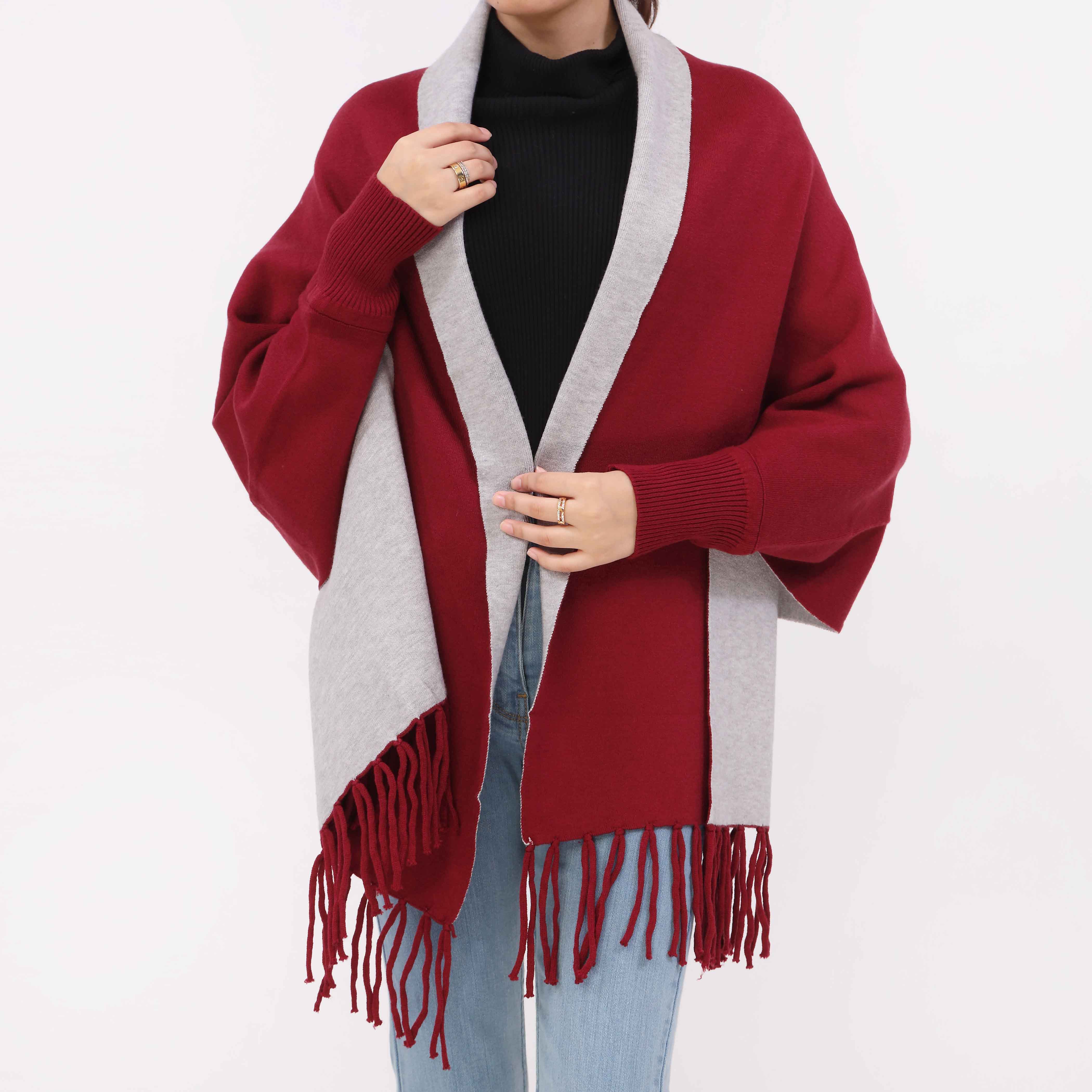 Maroon 2 Tone Acrylic Cape Shawl PW5618 - Image 2