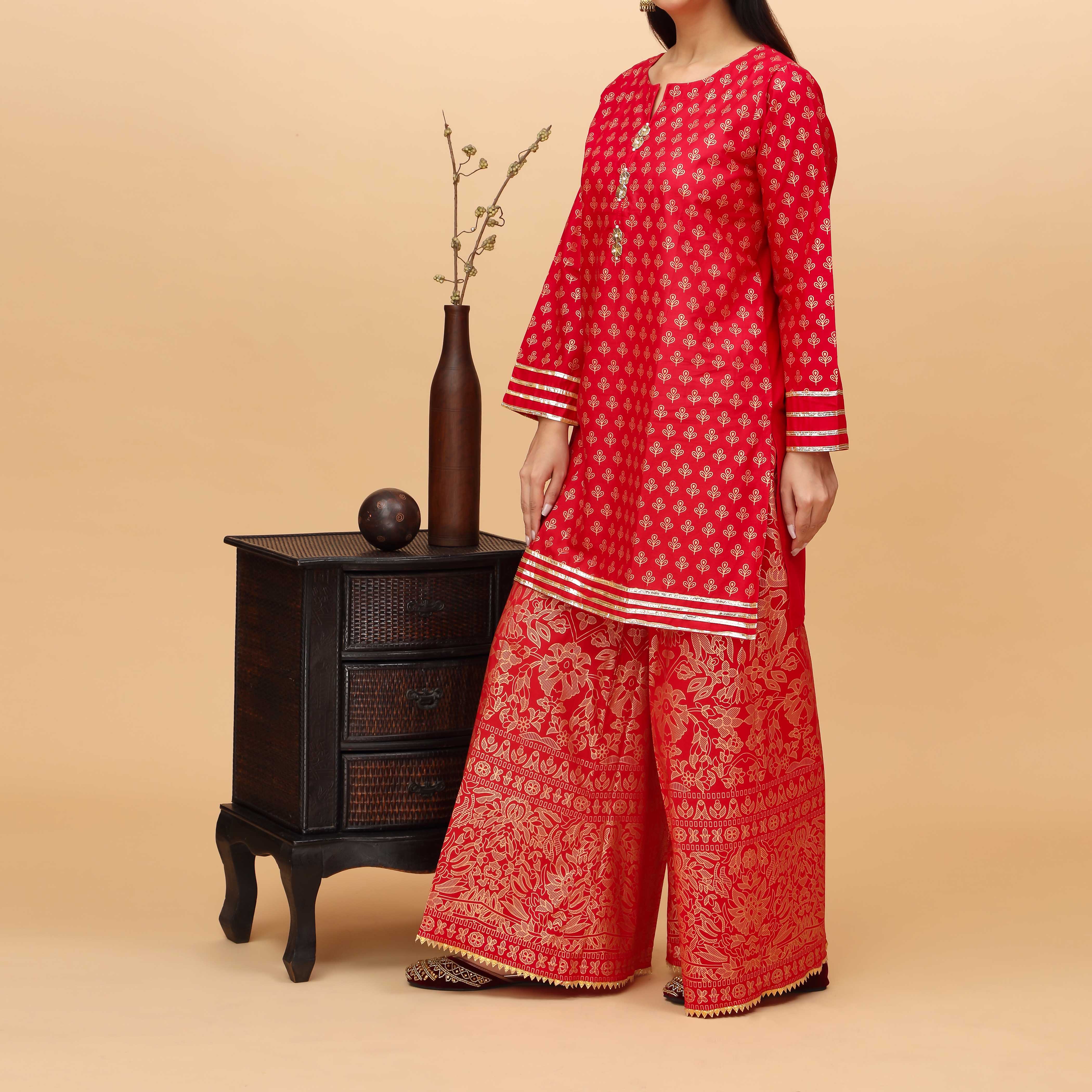 2PC- Screen Printed Cambric Suit PS4262 - Image 2