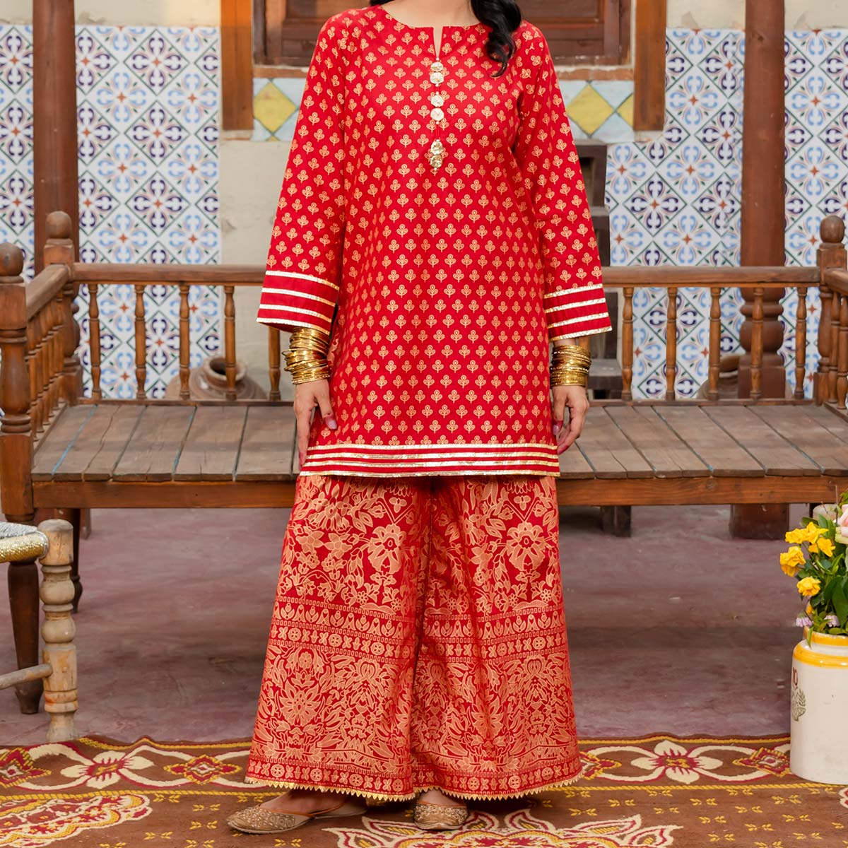 2PC- Screen Printed Cambric Suit PS4262 - Image 4