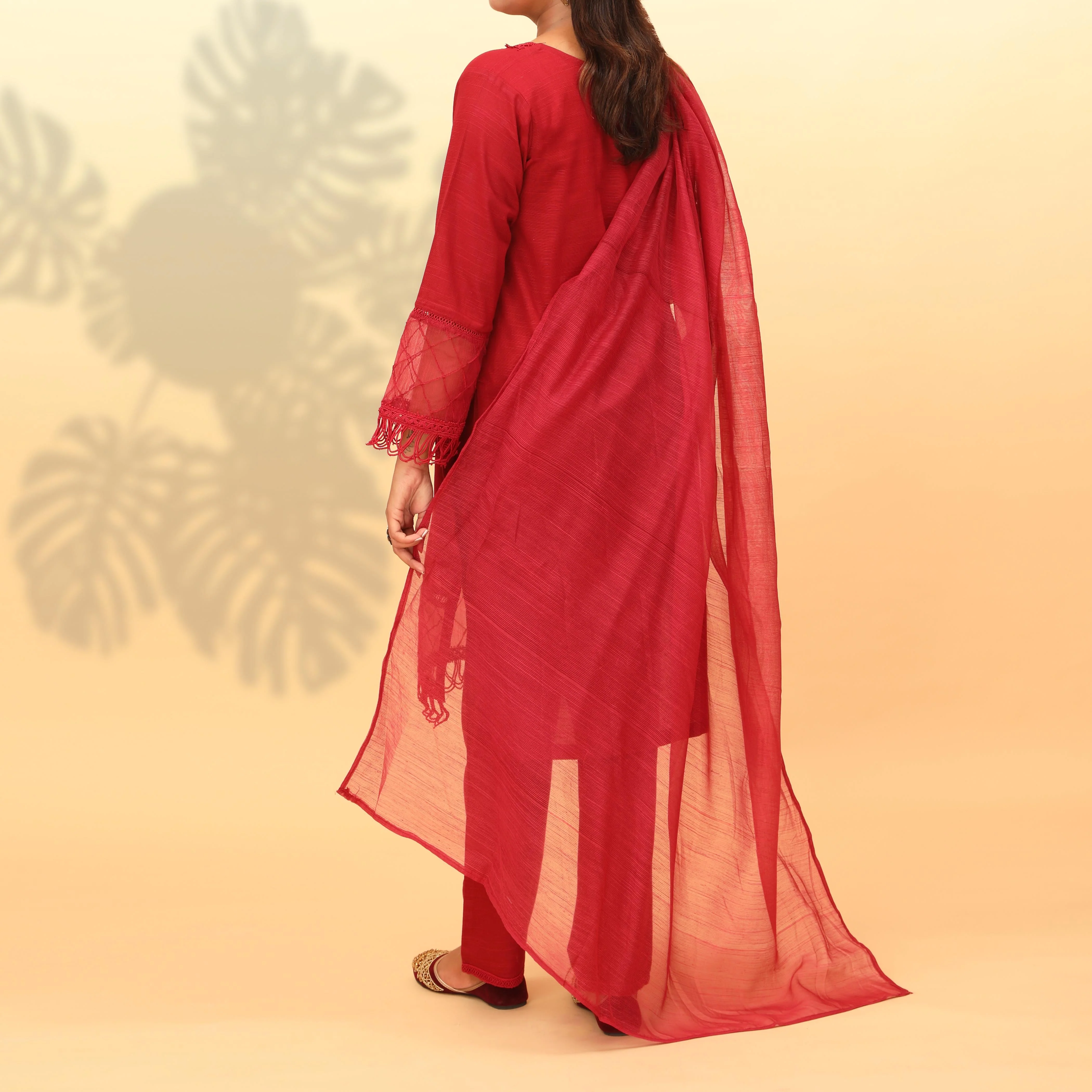 3PC- Dyed Khaddar With Laced Suit PW4022 - Image 3