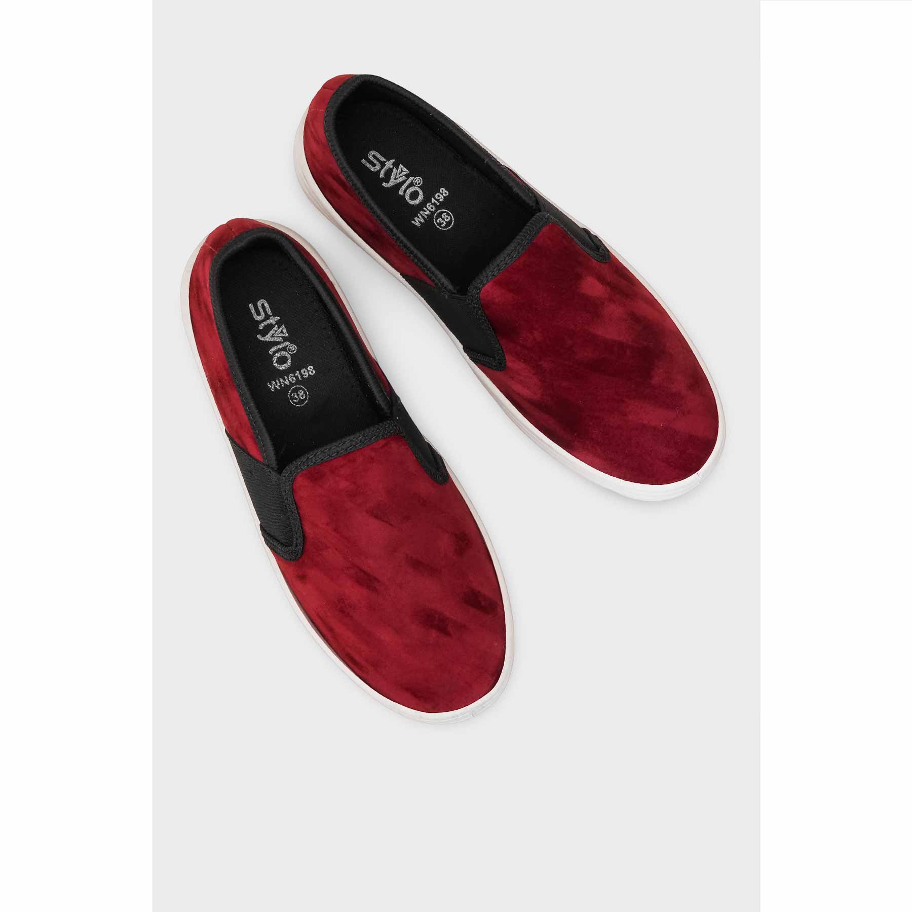 Maroon Canvas Slip Ons WN6198 - Image 13