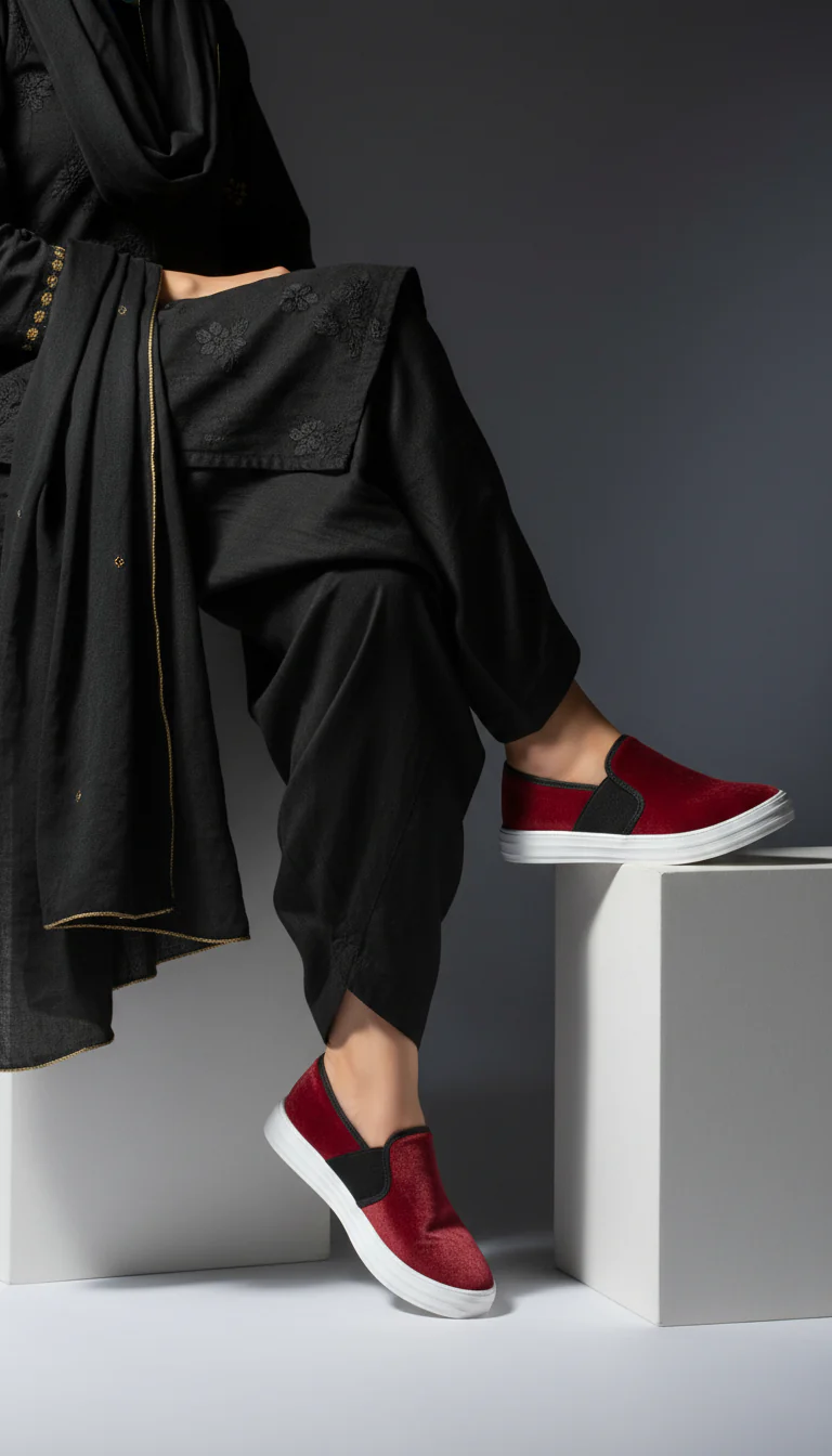 Maroon Canvas Slip Ons WN6198 - Image 4