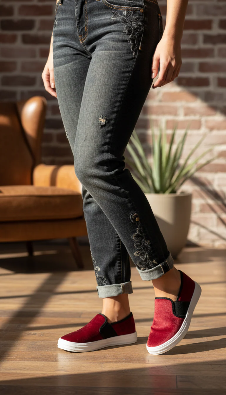Maroon Canvas Slip Ons WN6198 - Image 8