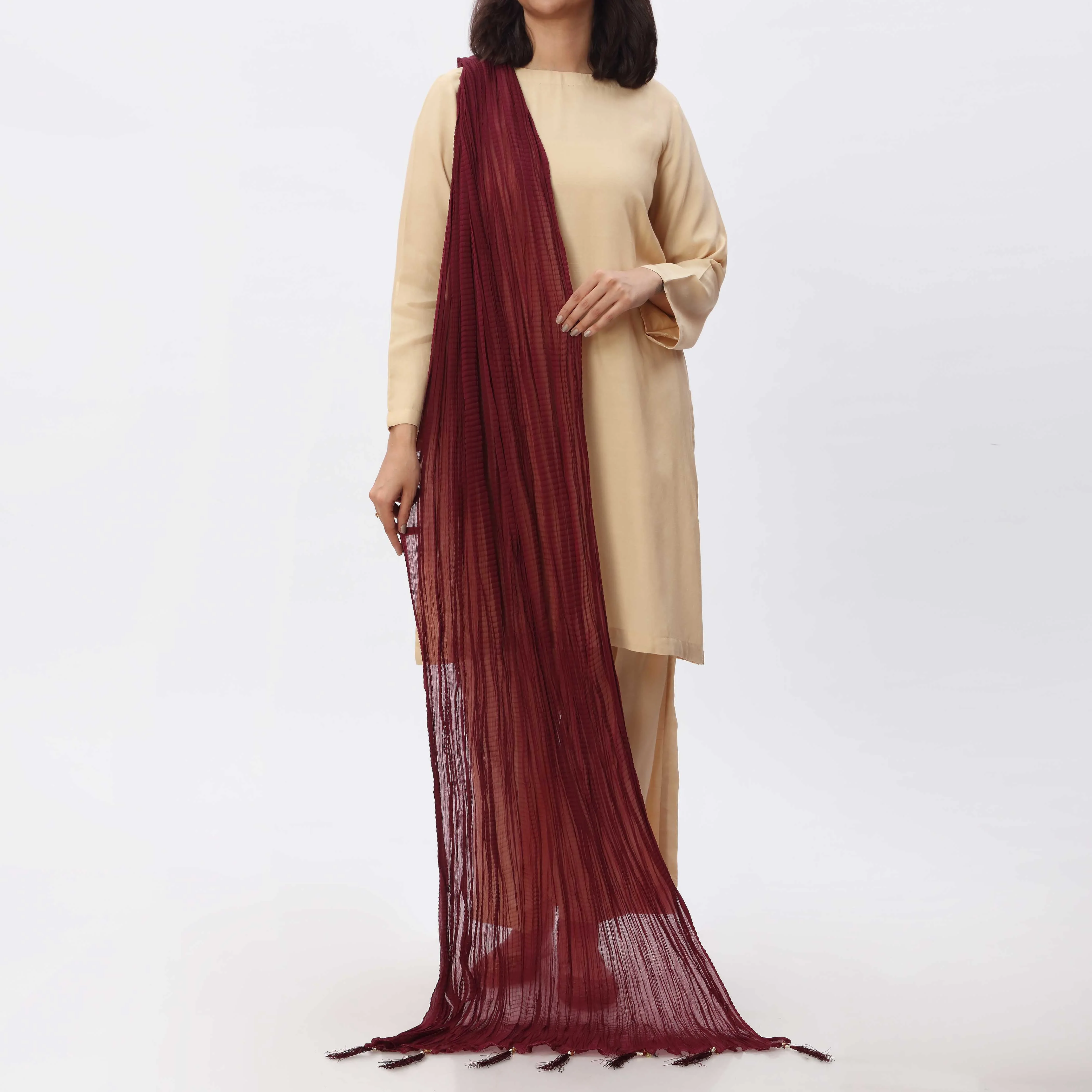 Maroon Crush Chiffon stole  PS3756 - Image 4