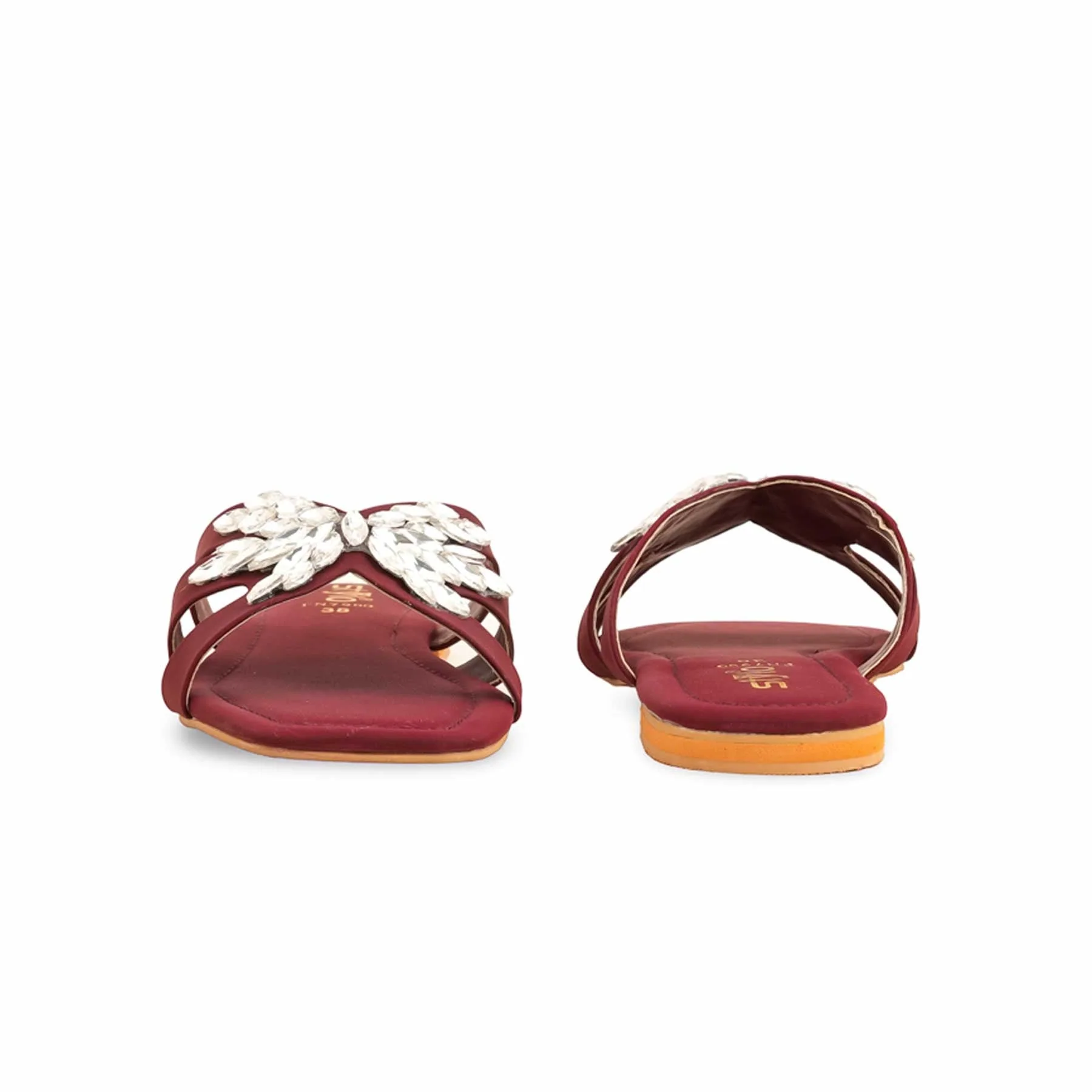 Maroon Fancy Slipper For Women FN7900 - Image 4