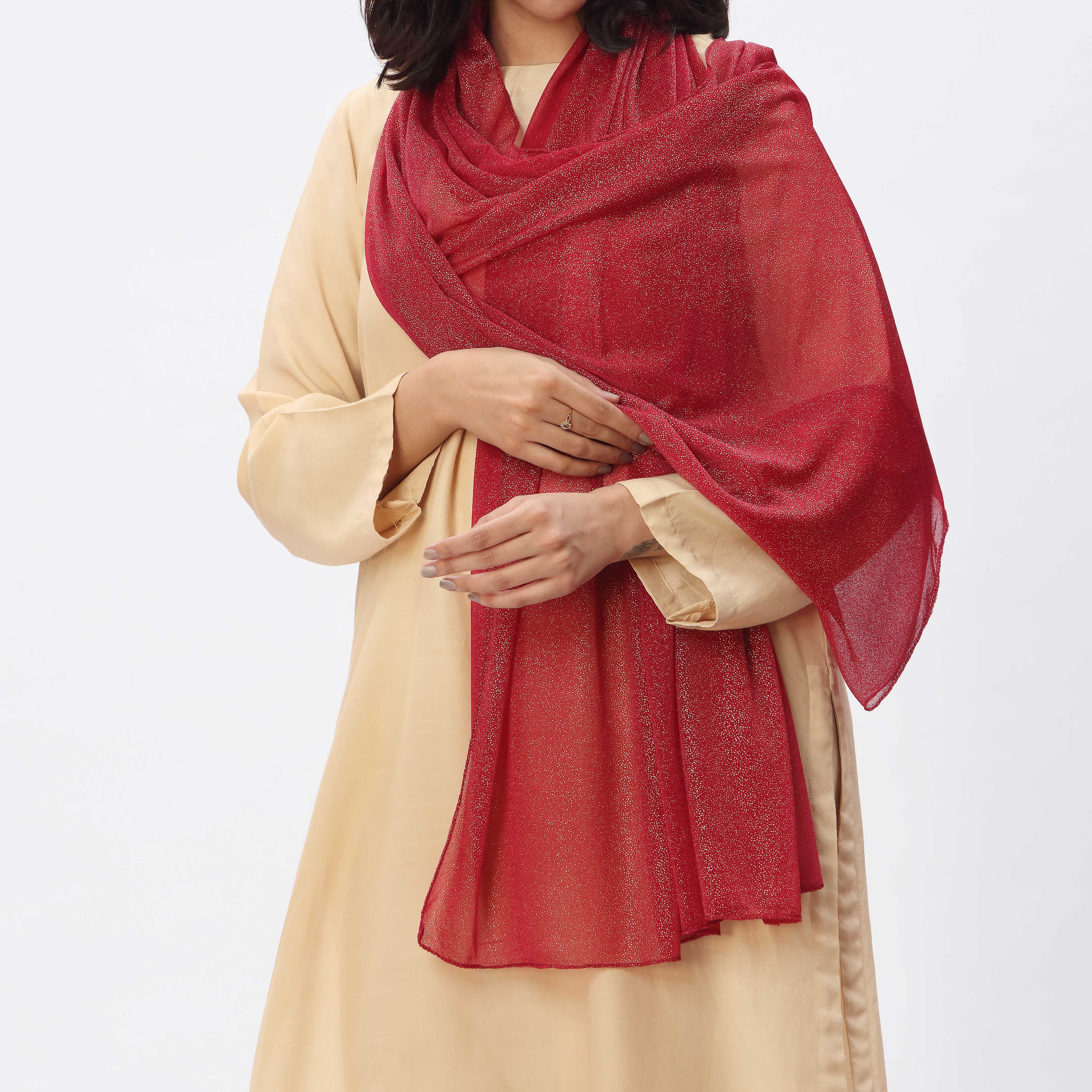 Maroon Golden Foil Printed Stole PS3765 - Image 2