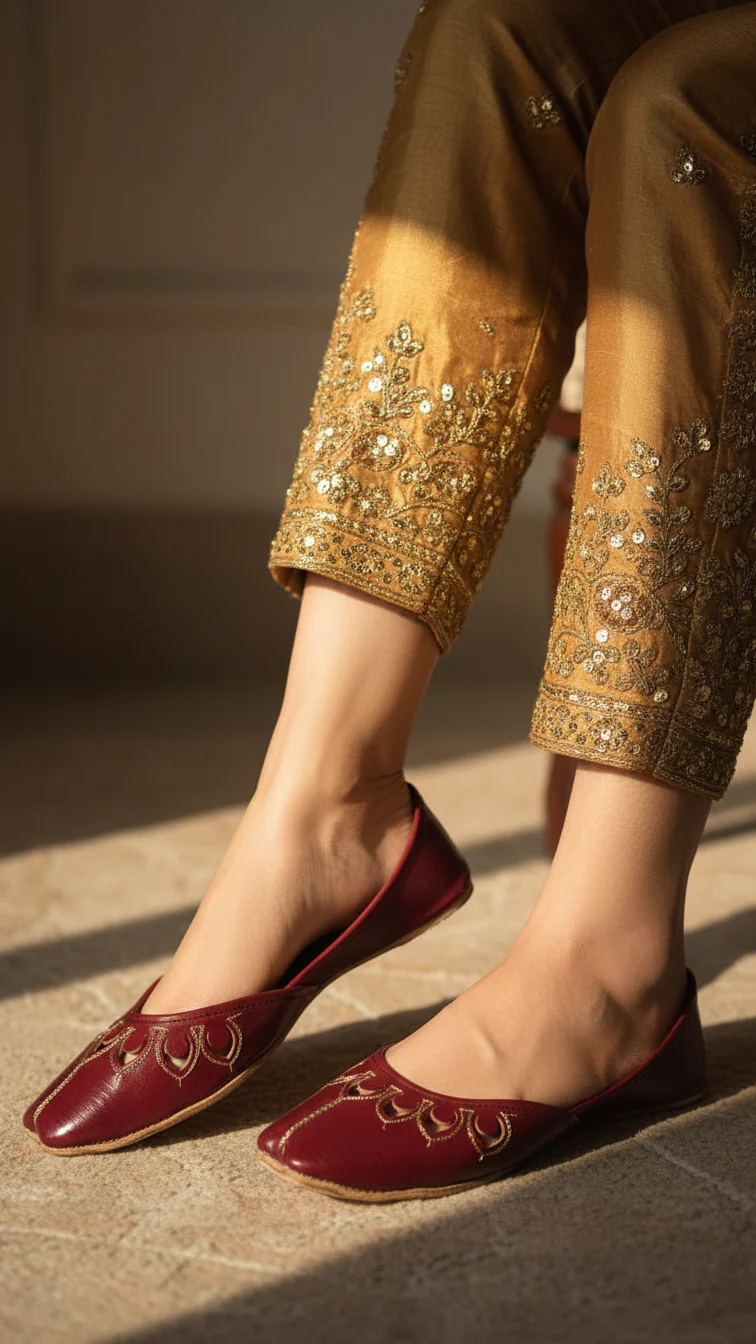 Maroon Leather Khussa For Women EC8678