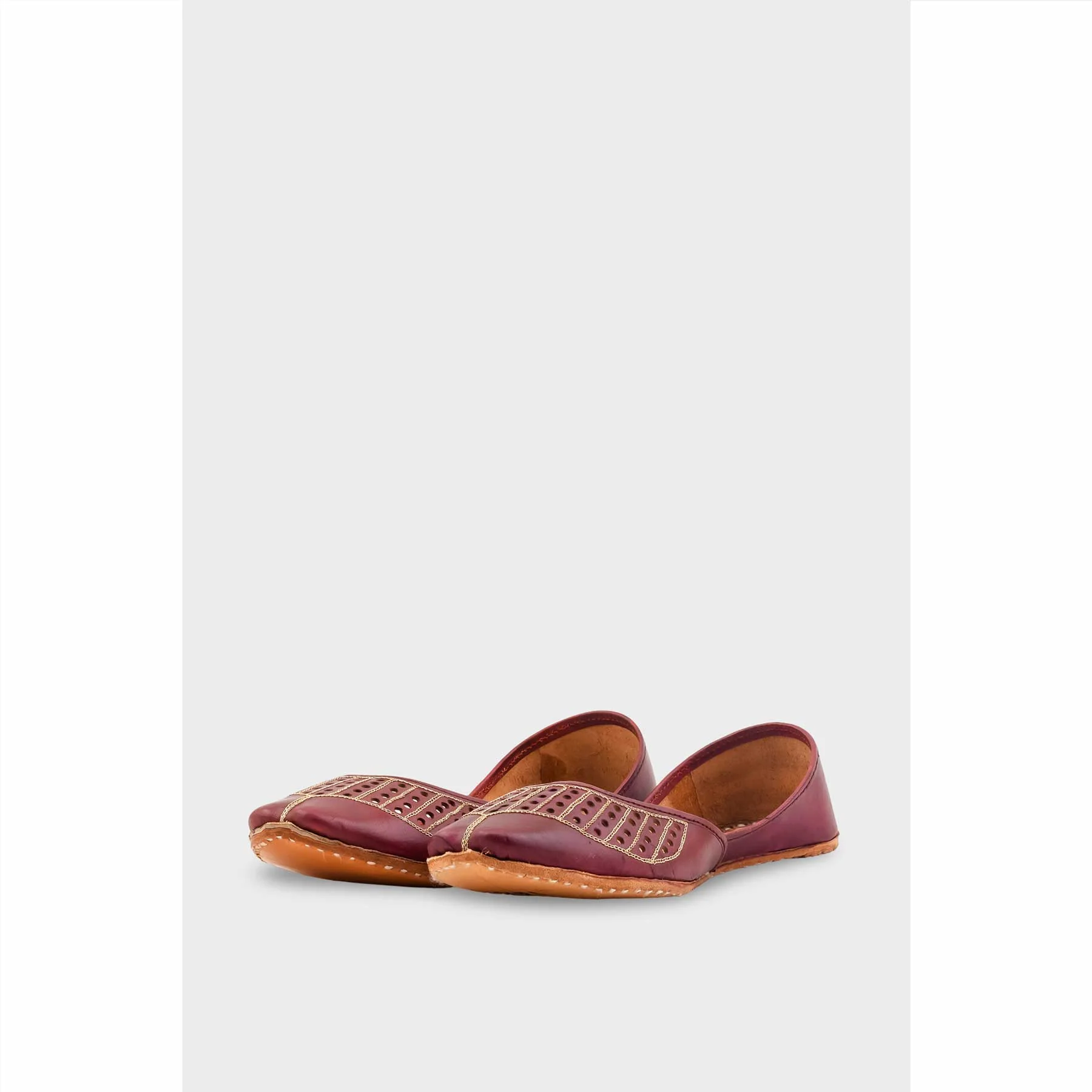 Maroon Leather Khussa For Women EC8681 - Image 3