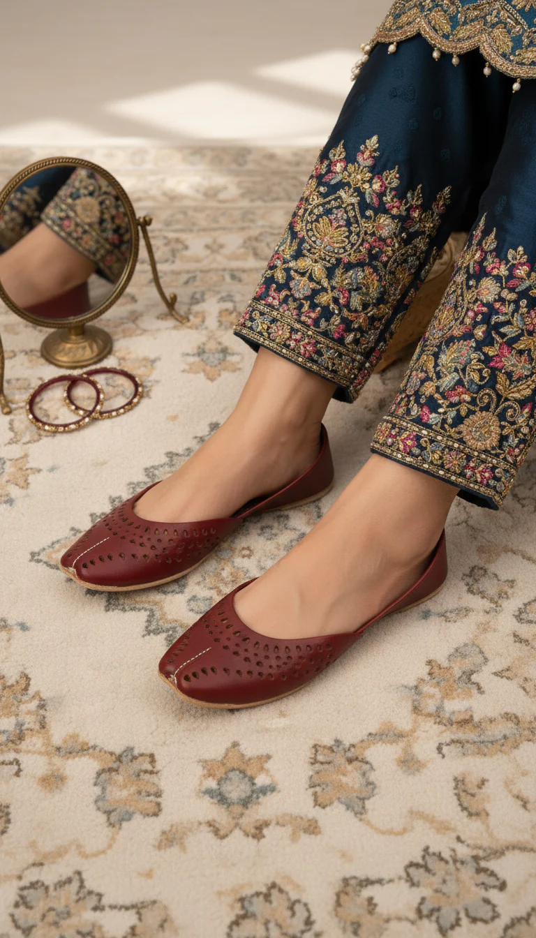 Maroon Leather Khussa For Women EC8694