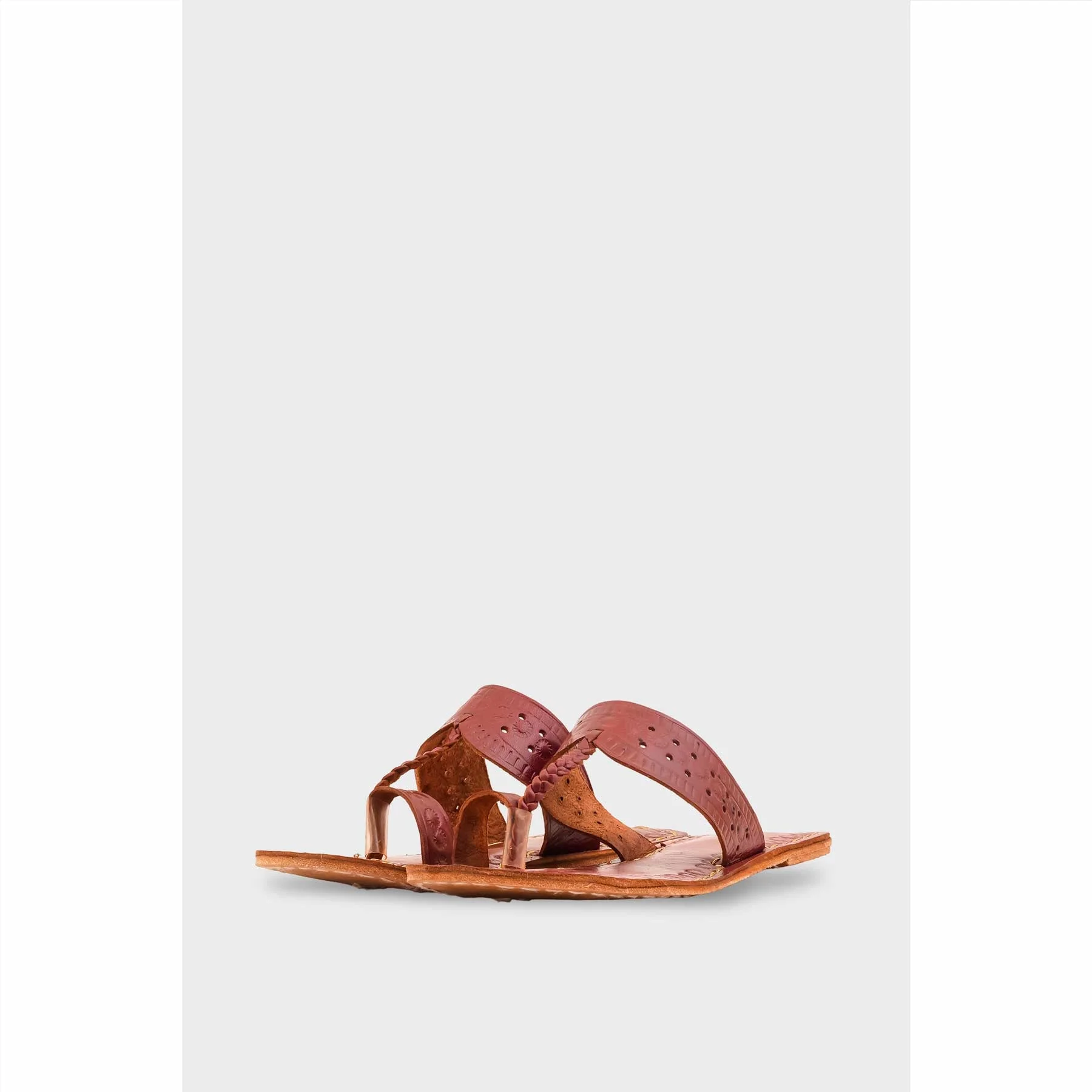 Maroon Leather Kolapori For Women EC0262 - Image 3