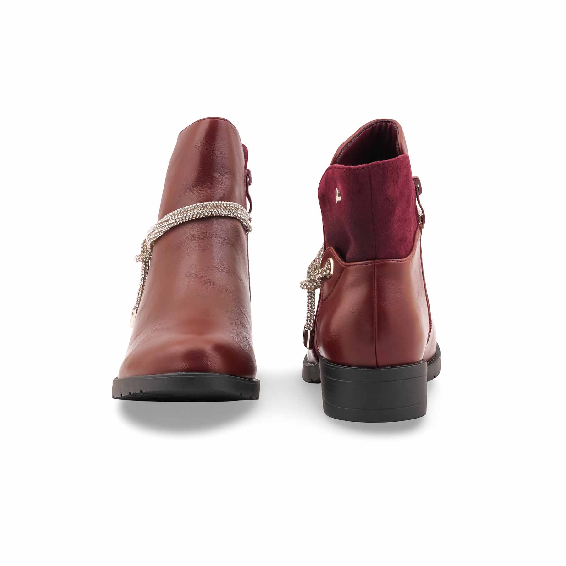Maroon Long Shoes For Women WN9023 - Image 4