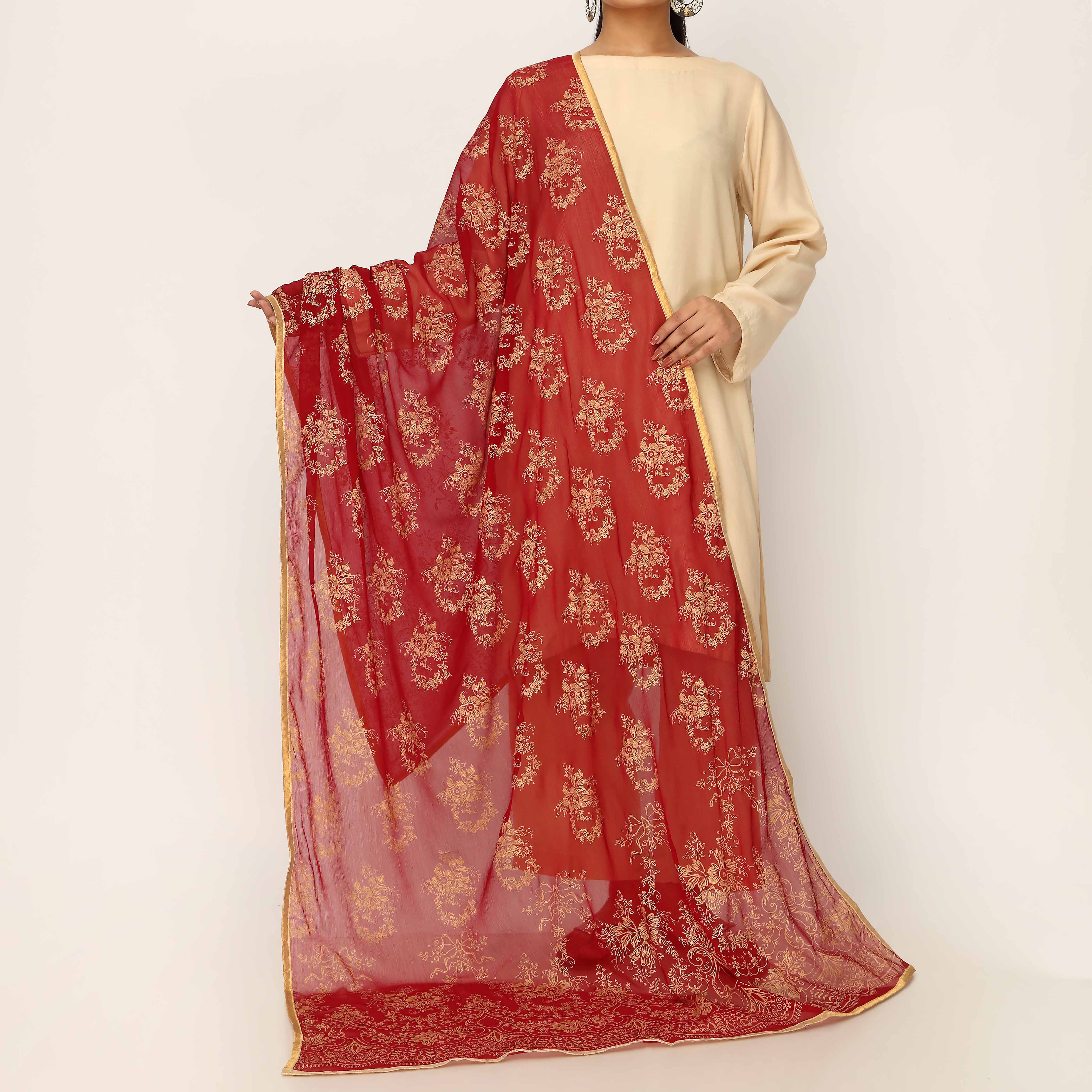 Maroon Screen Printed Chiffon Dupatta PD5386 - Image 2