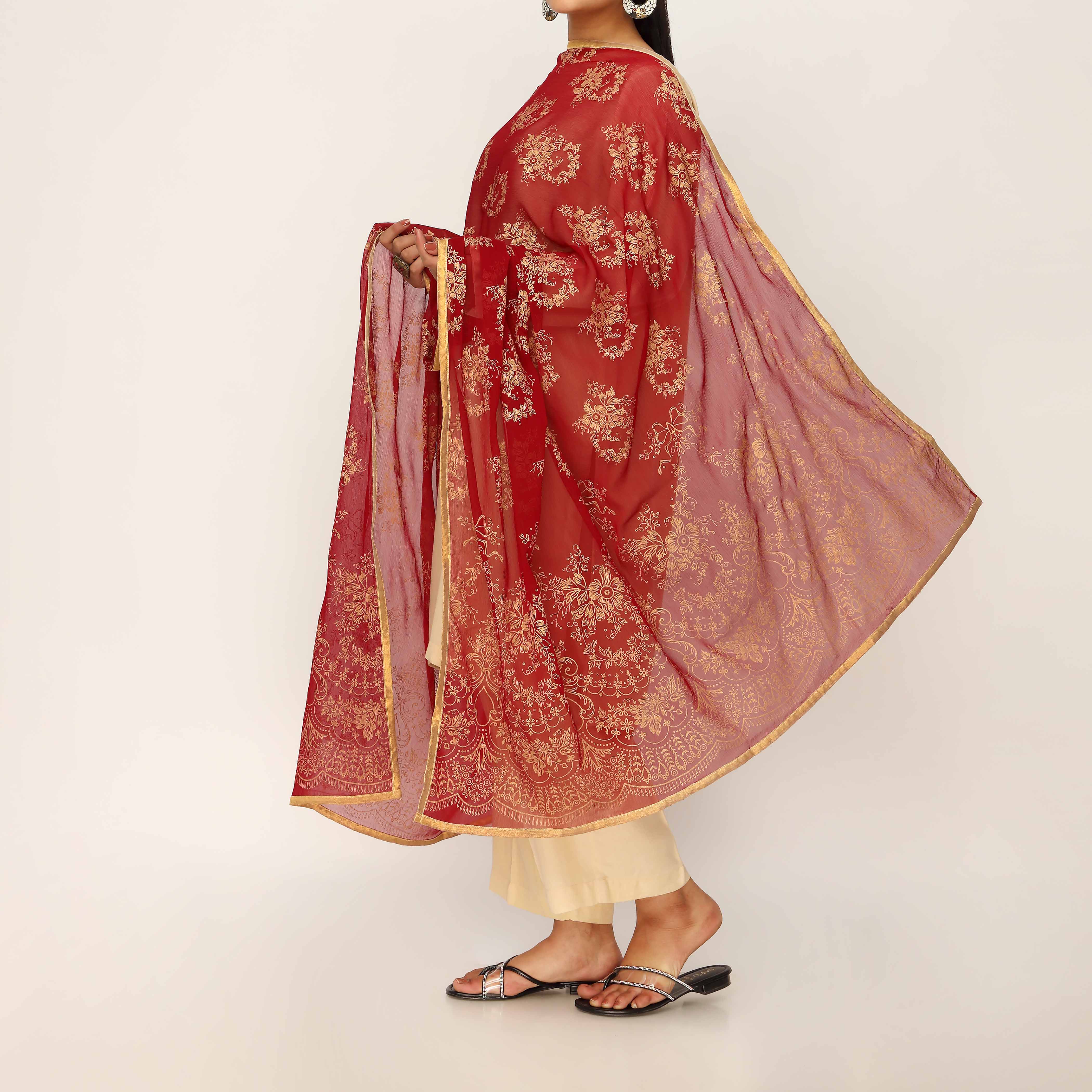 Maroon Screen Printed Chiffon Dupatta PD5386 - Image 3