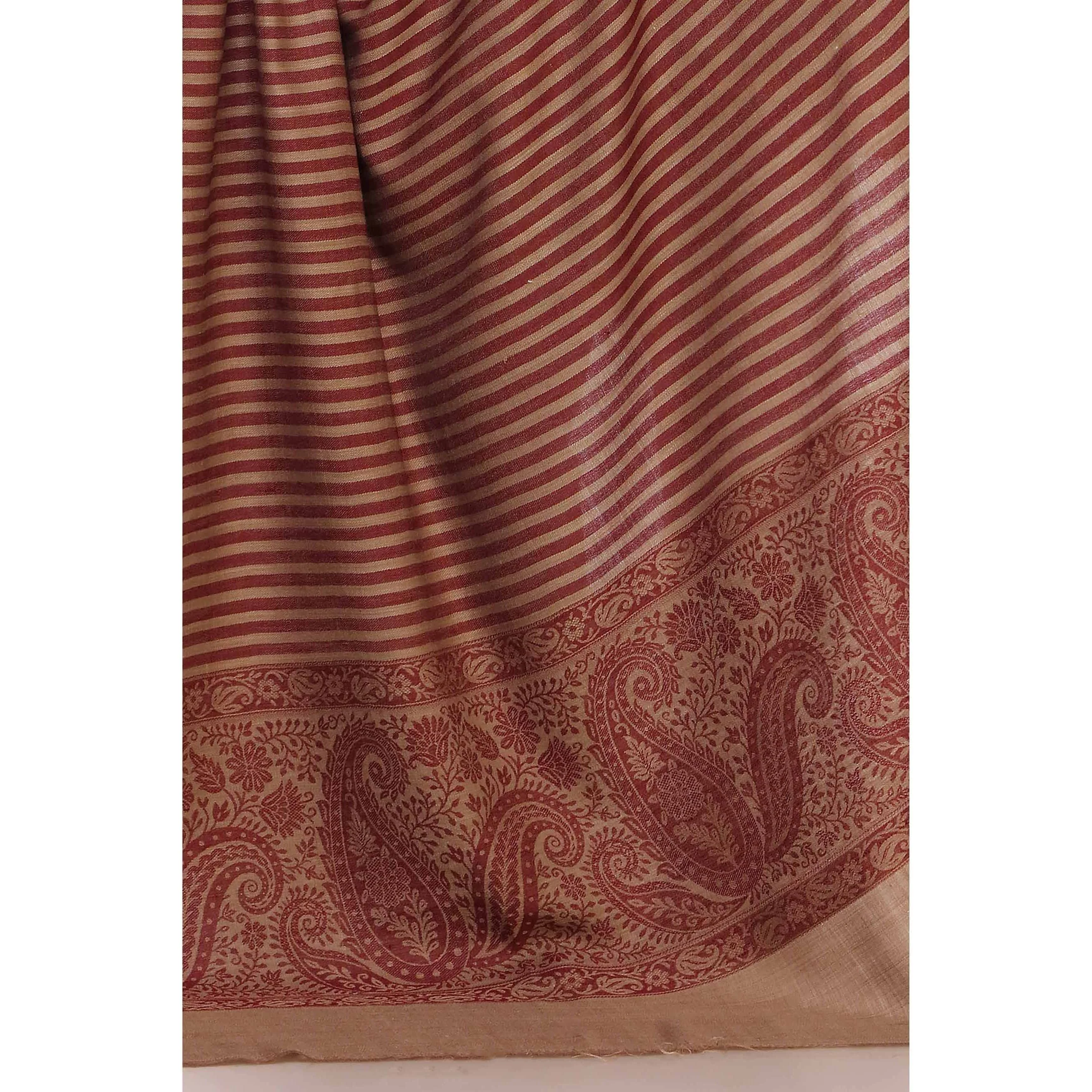 Maroon Striped & Border Shawl PW2710 - Image 2