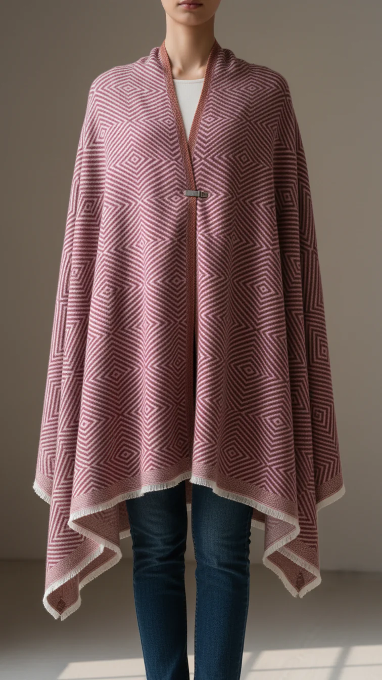 Maroon Winter Cape Shawl PW5905 - Image 3