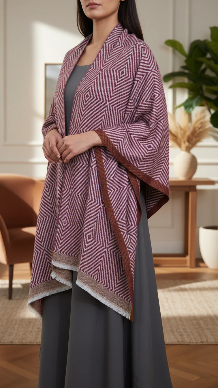 Maroon Winter Capeshawl PW5671 - Image 3