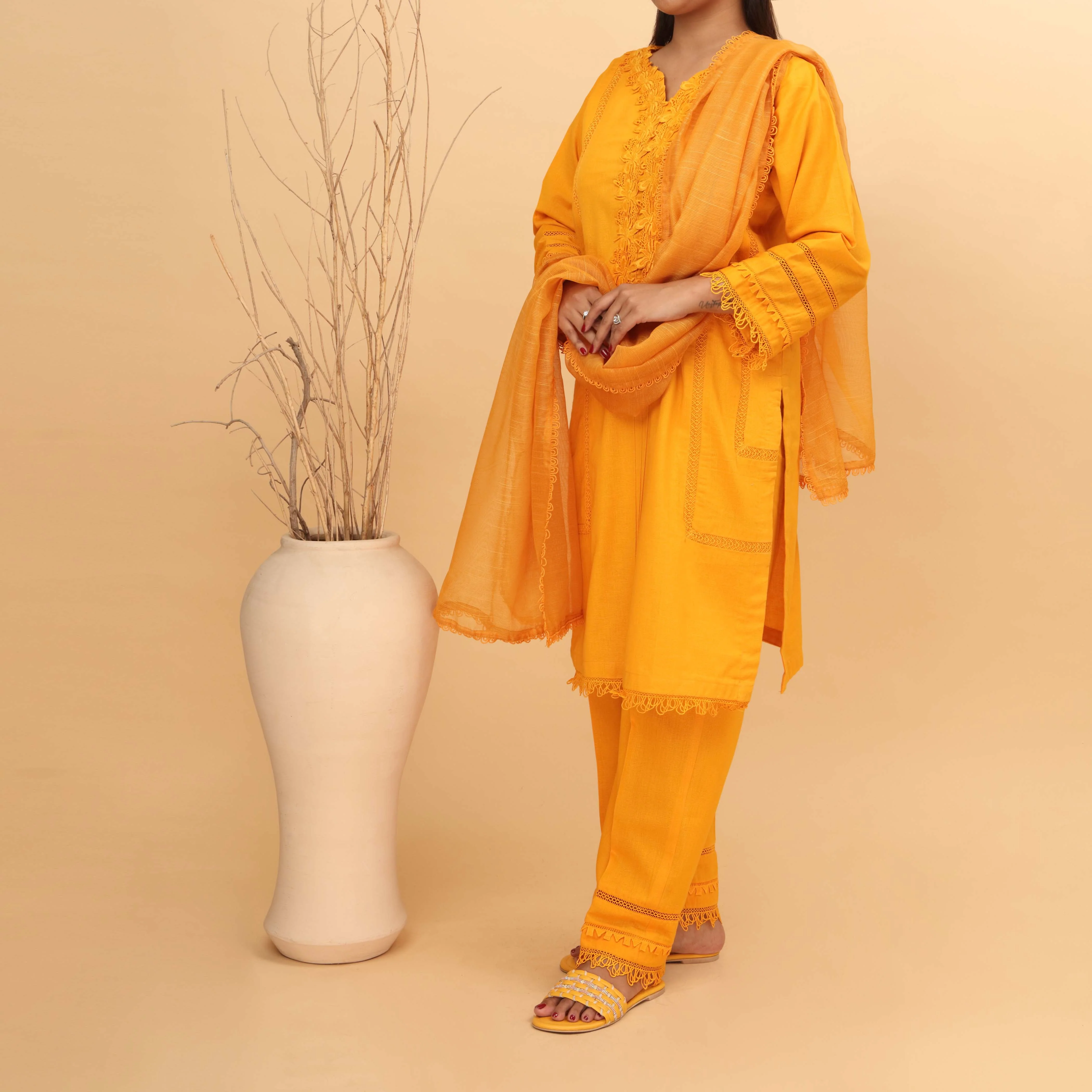 3PC- Embellished Khaddar Suit PW4109 - Image 2
