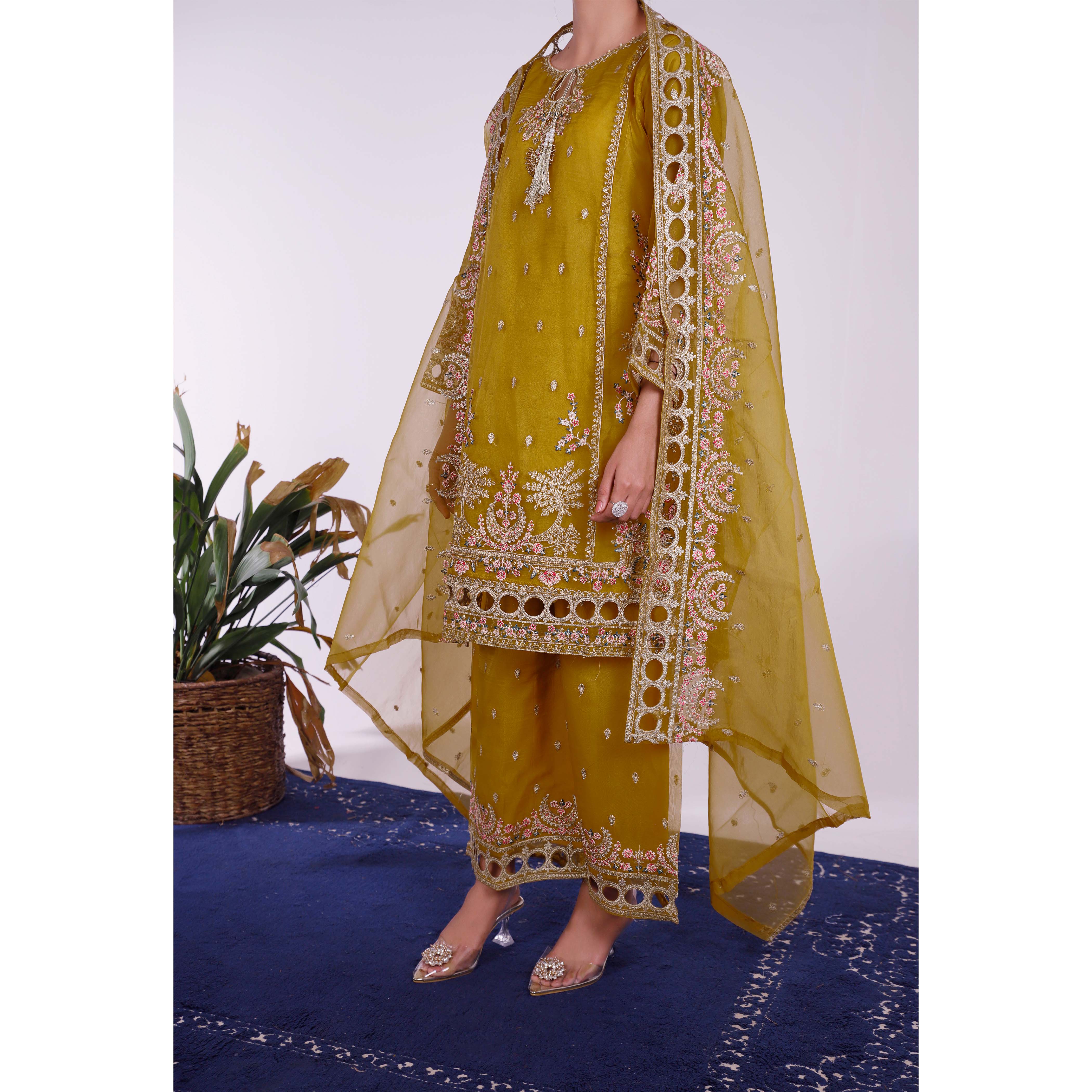 3PC- Embellished Organza Net Suit PF4034 - Image 2
