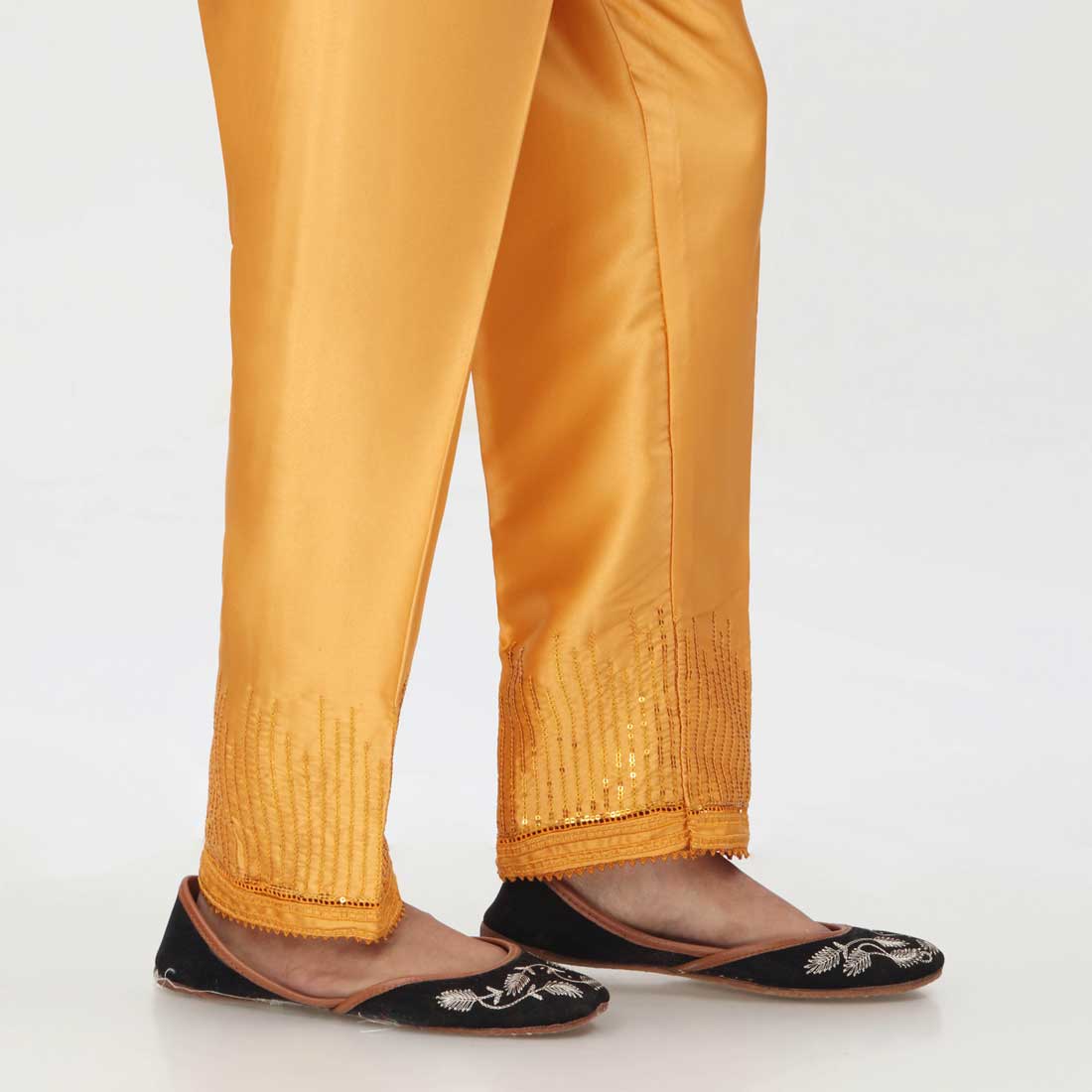 Mustard Embroidered Shamoz Silk Trouser PW3693 - Image 2