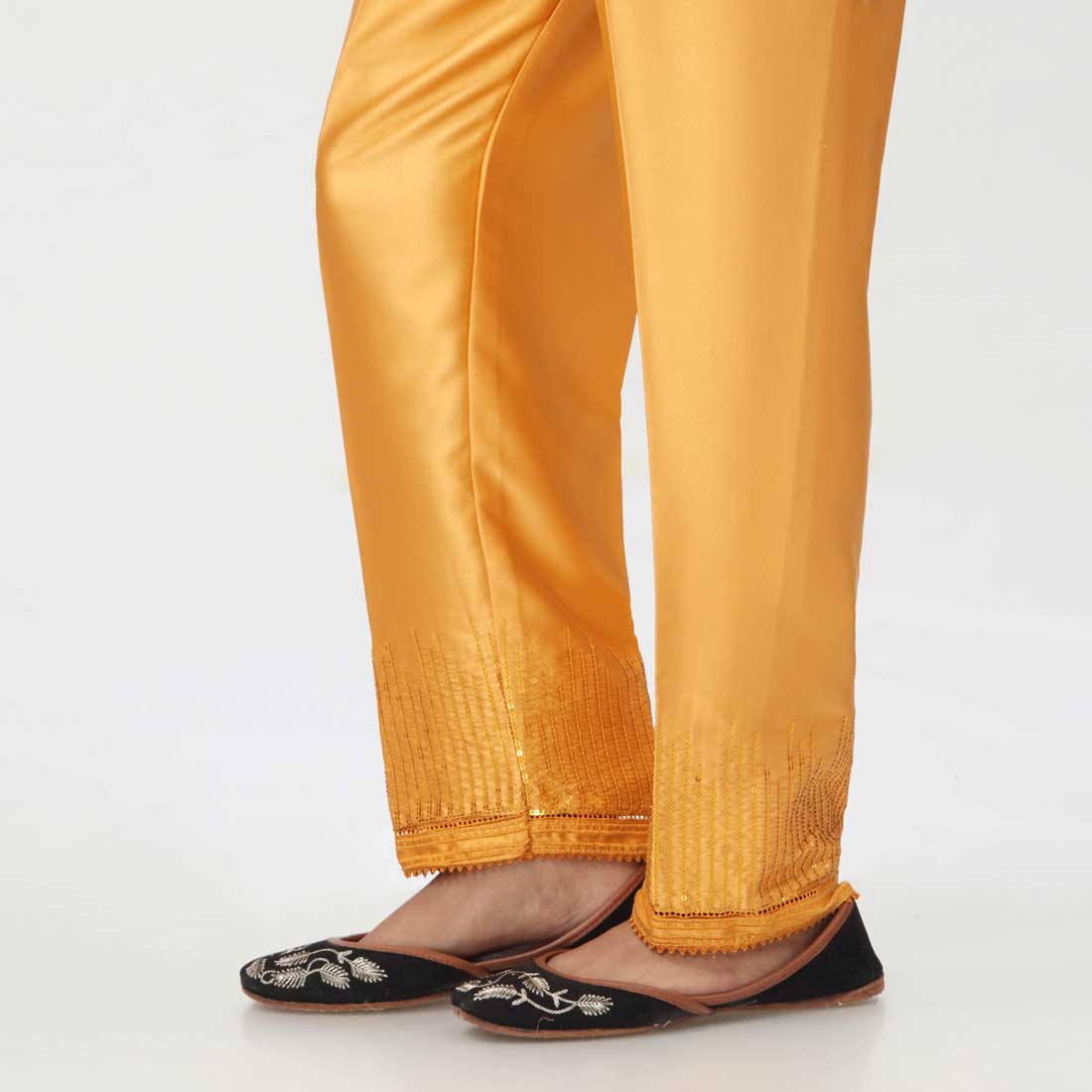 Mustard Embroidered Shamoz Silk Trouser PW3693 - Image 3