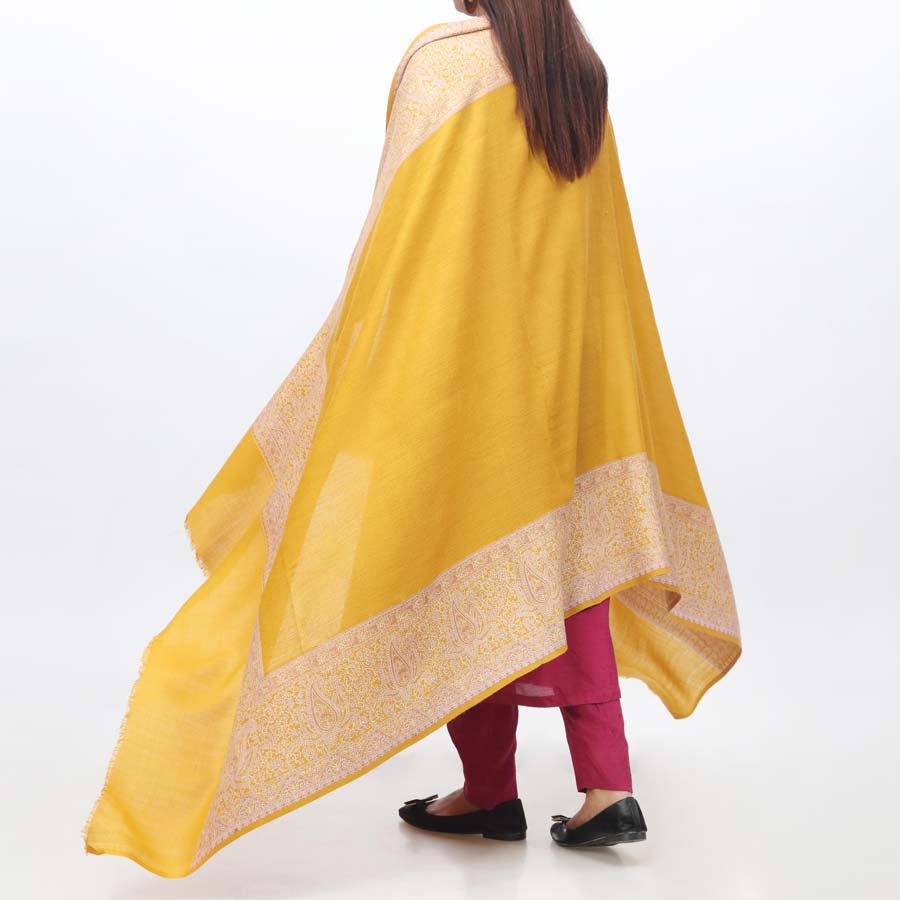 Mustard Jacquard Border Shawl PW3717 - Image 2