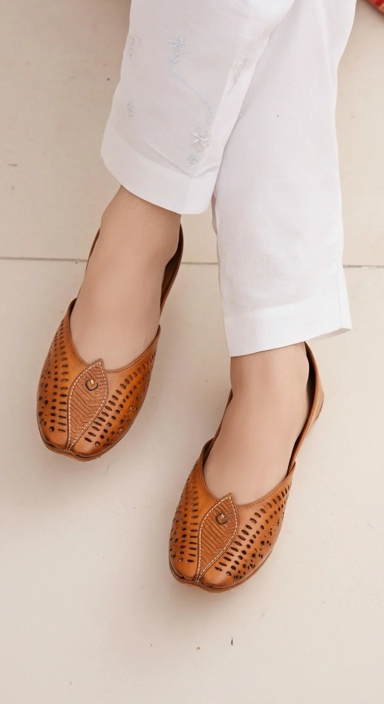 Mustard Leather Khussa For Women EC8710 - Image 2