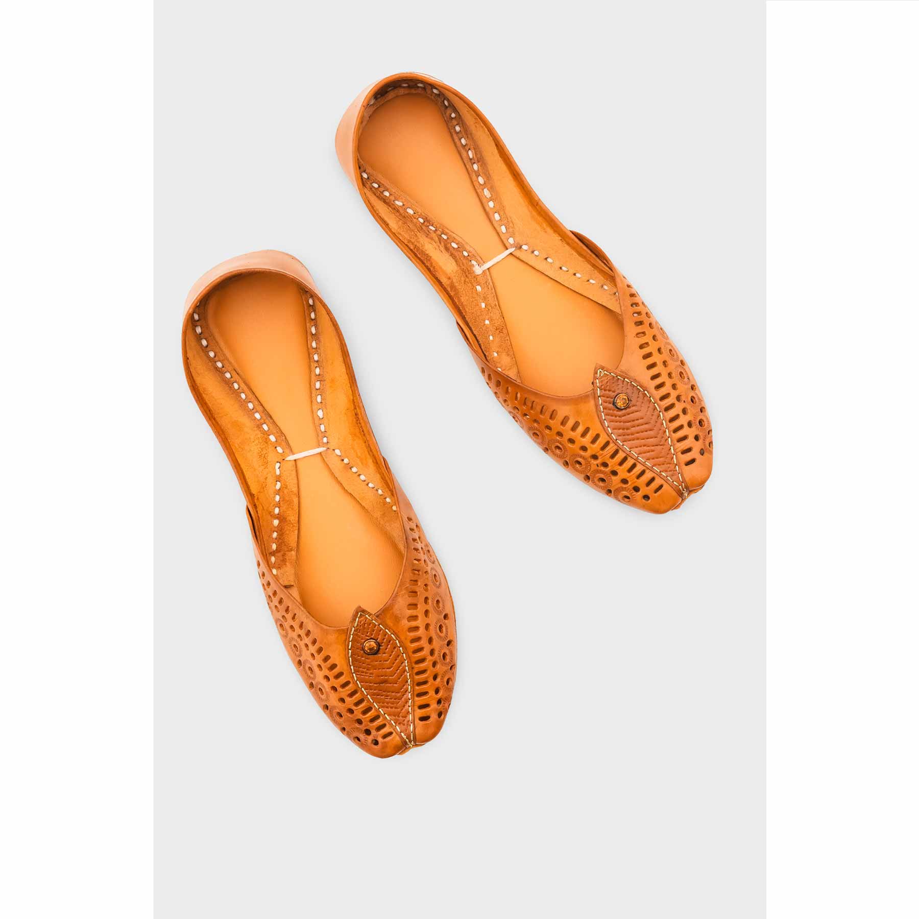 Mustard Leather Khussa For Women EC8710 - Image 6