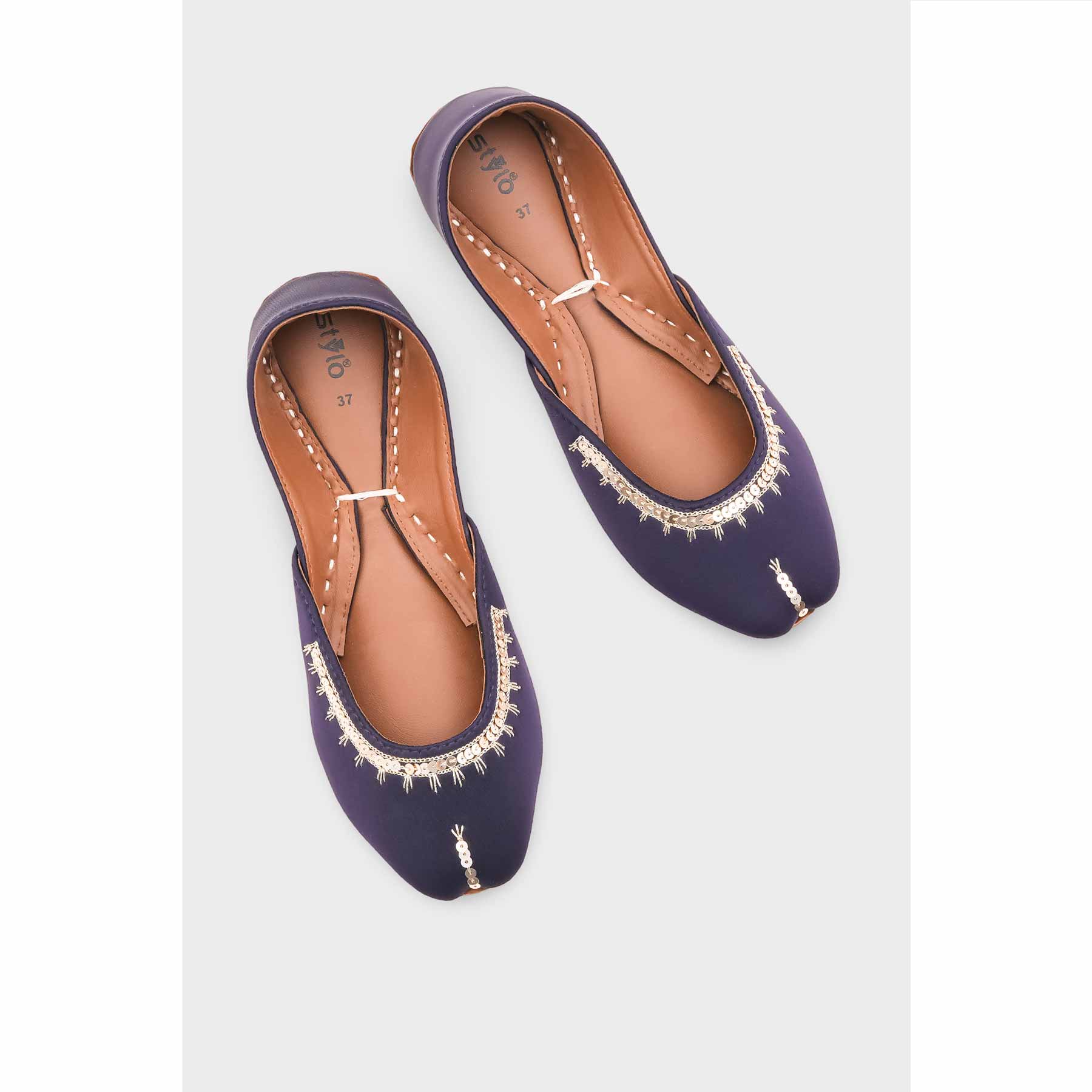 Navy Leather Khussa For Women EC8760 - Image 6