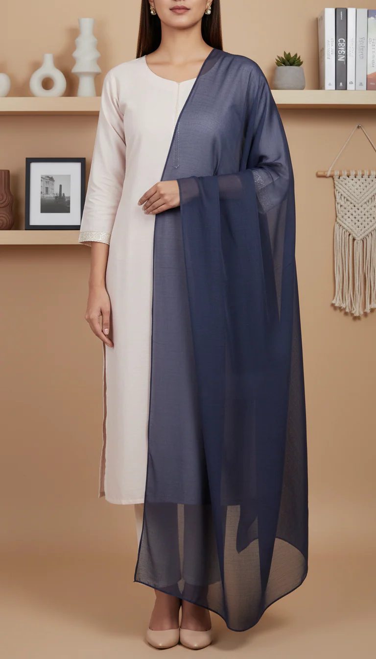 Navy Plain Chiffon Dupatta PD6012 - Image 2
